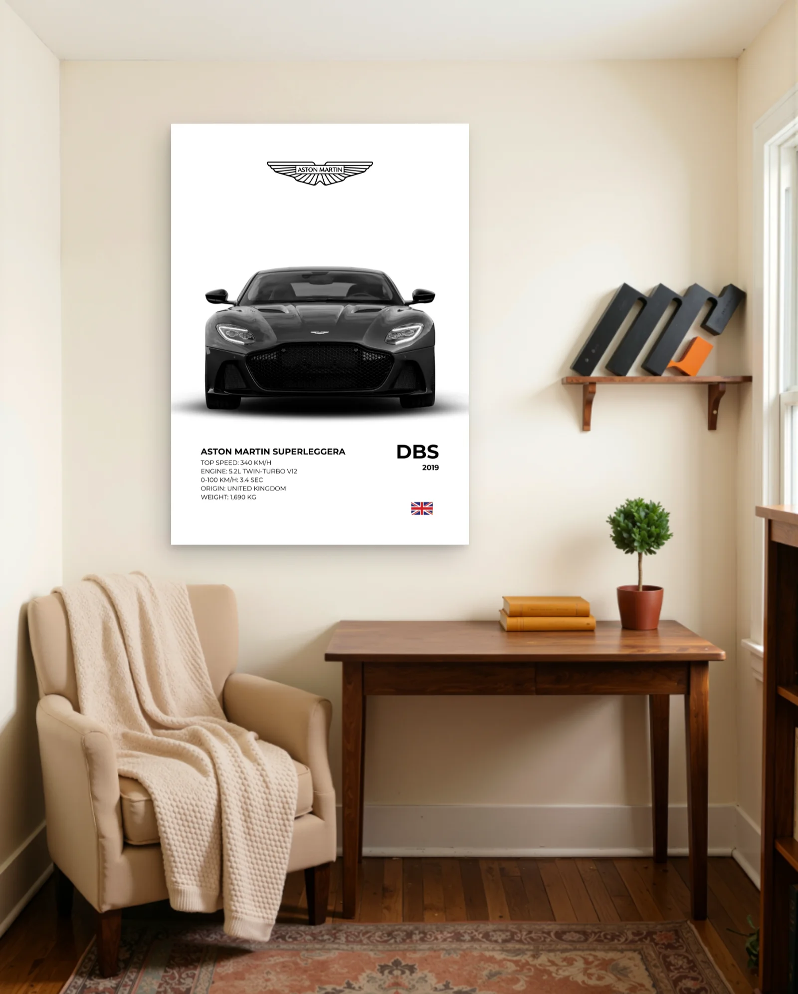 Aston Martin DBS Superleggera 2019 Poster — framed wall art poster by Memocult