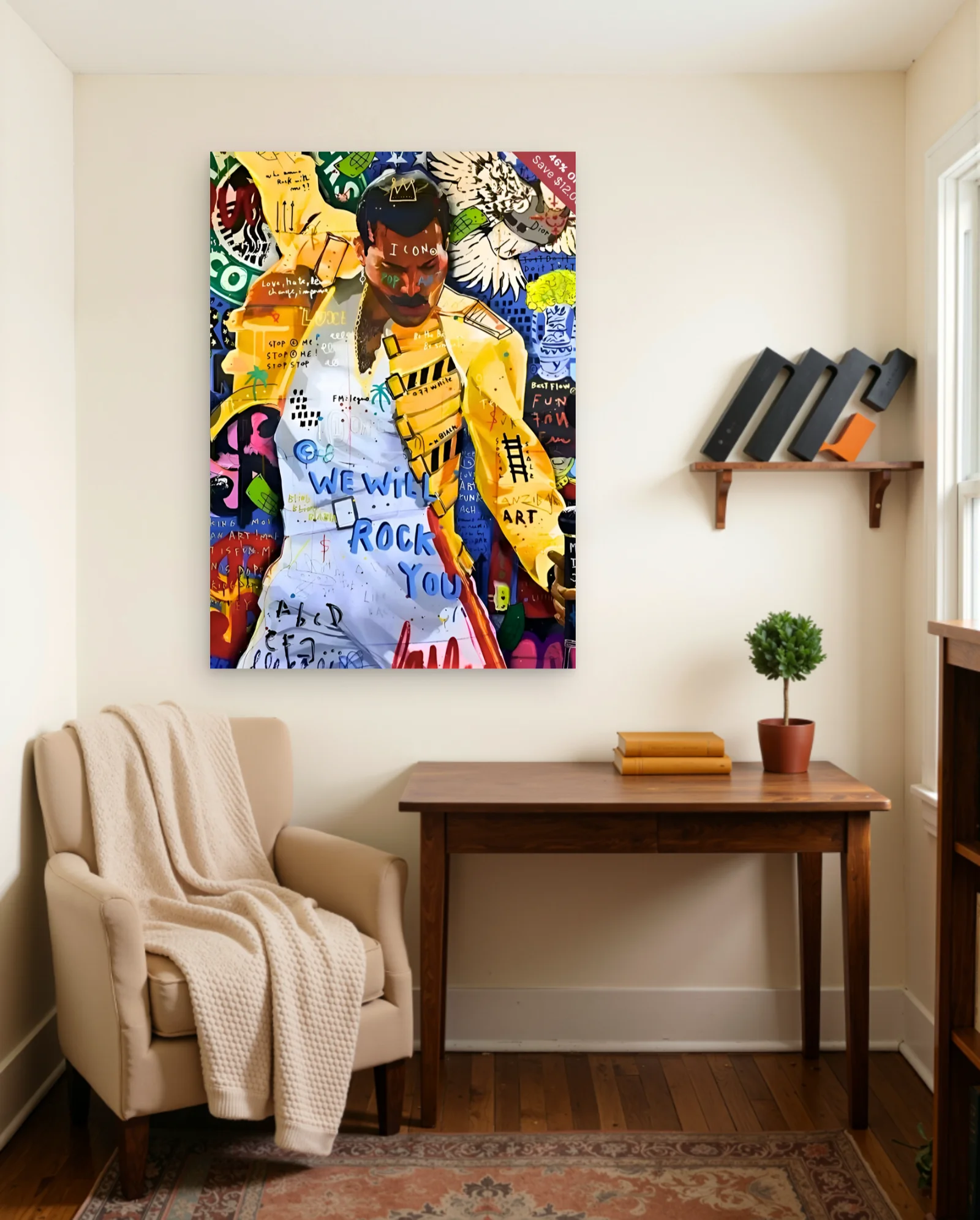 Freddie Mercury We Will Rock You Poster — framed wall art poster by Memocult