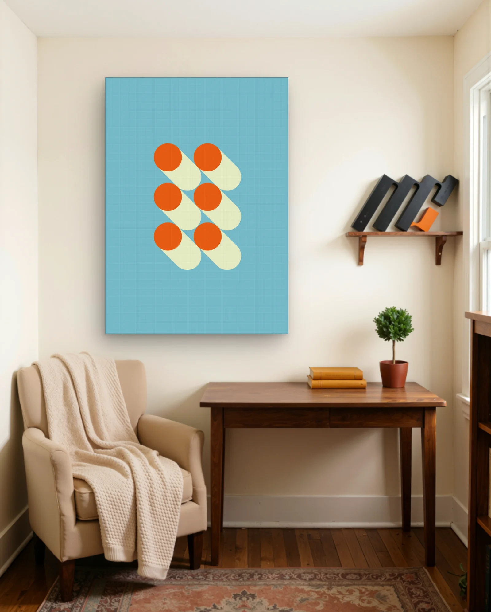 Bauhaus Orange Discs Pale Shadows Wall Art — Abstract abstract & modern wall art poster