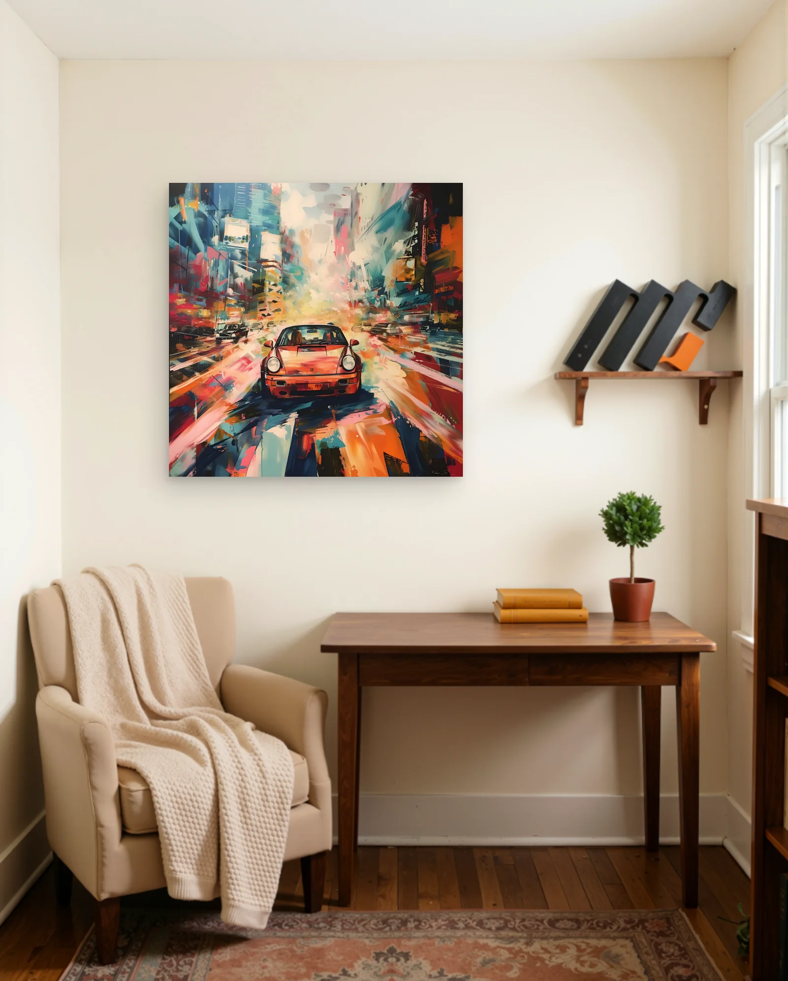 Orange Porsche 911 City Drive Poster — framed wall art poster by Memocult