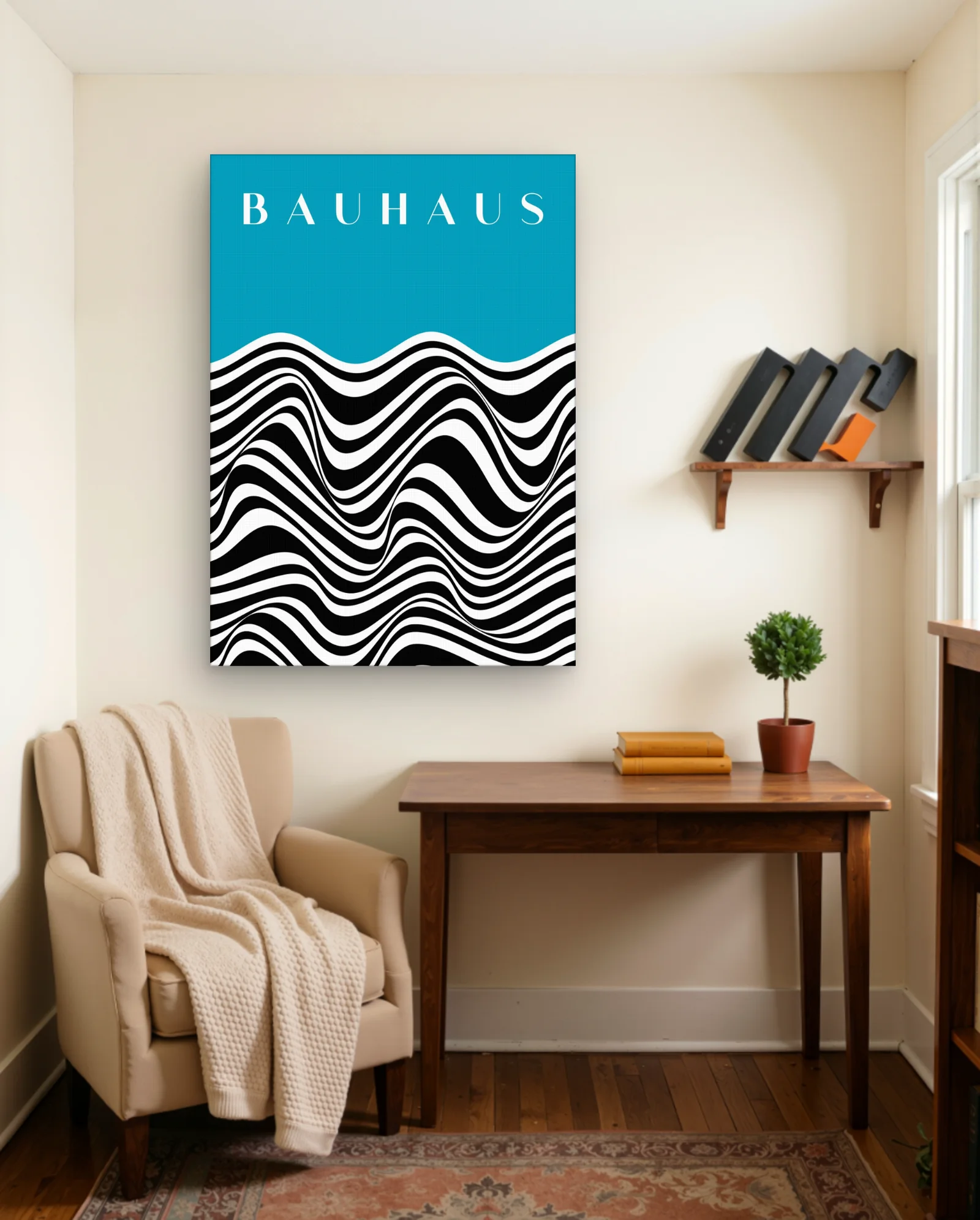 Bauhaus Black White Waves Wall Art — framed wall art poster by Memocult
