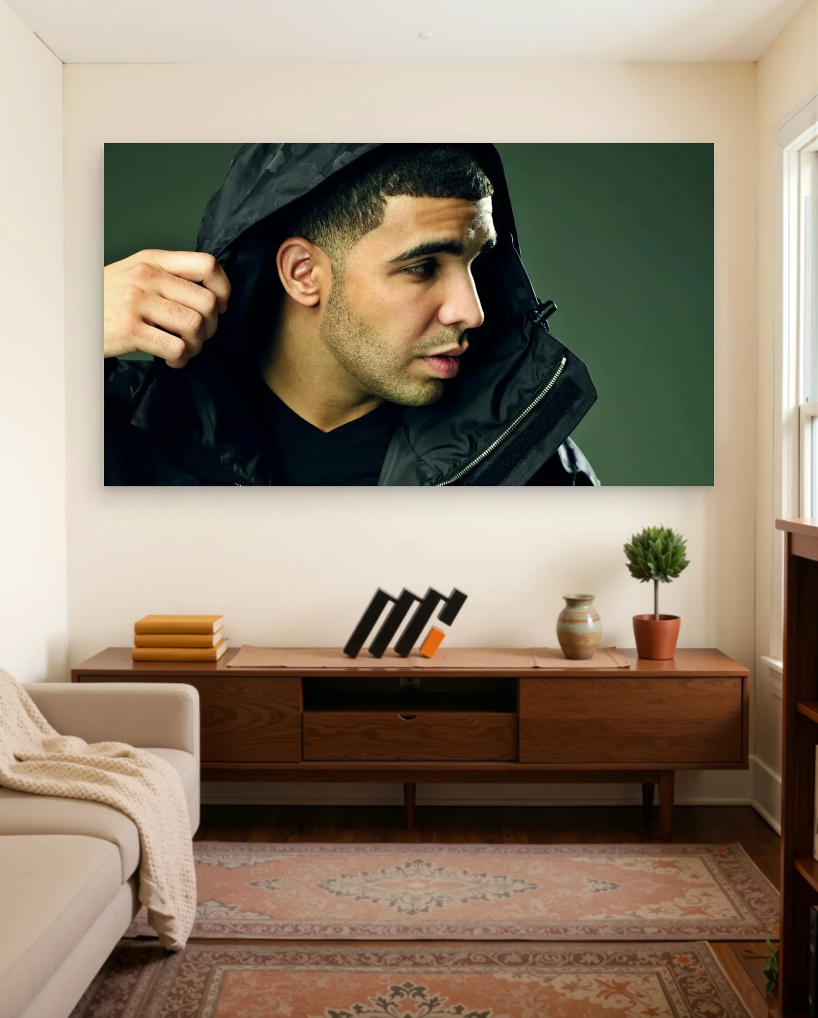 Drake Hood Up Poster — framed wall art poster by Memocult