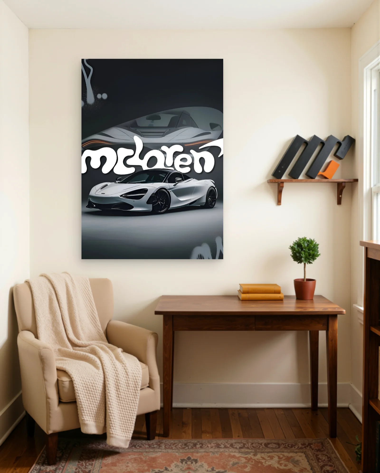 McLaren 720S White Graffiti Poster — framed wall art poster by Memocult