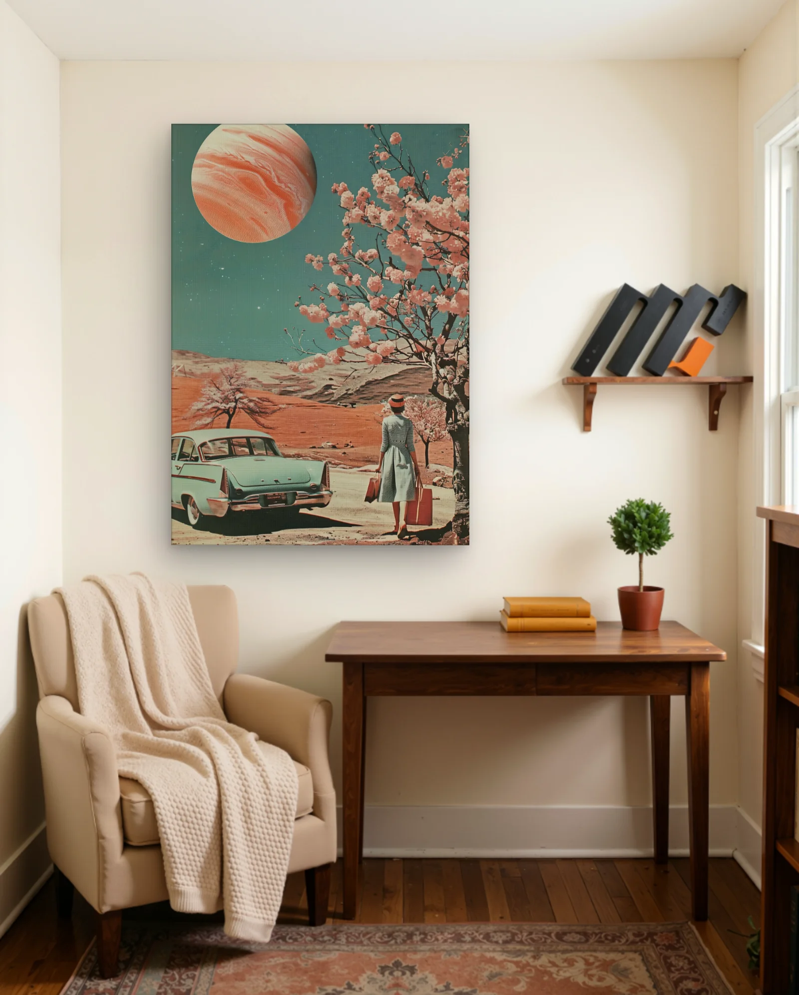 Retro Space Travel Collage — framed wall art poster by Memocult