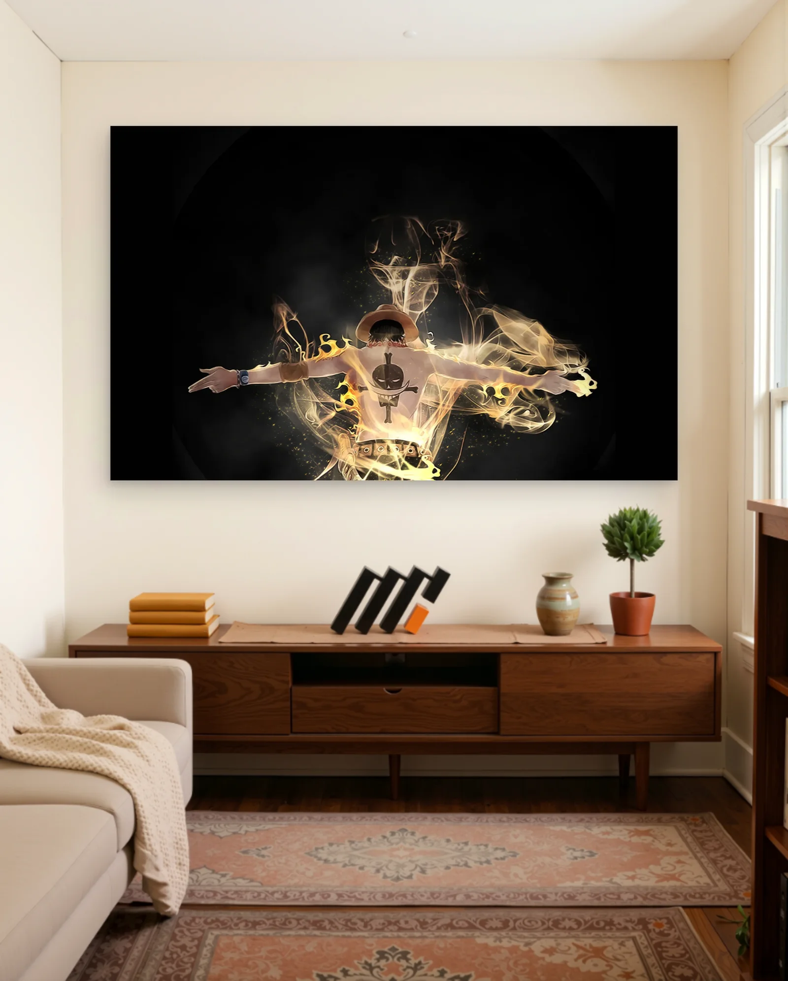 Portgas D Ace Flames Poster — framed wall art poster by Memocult