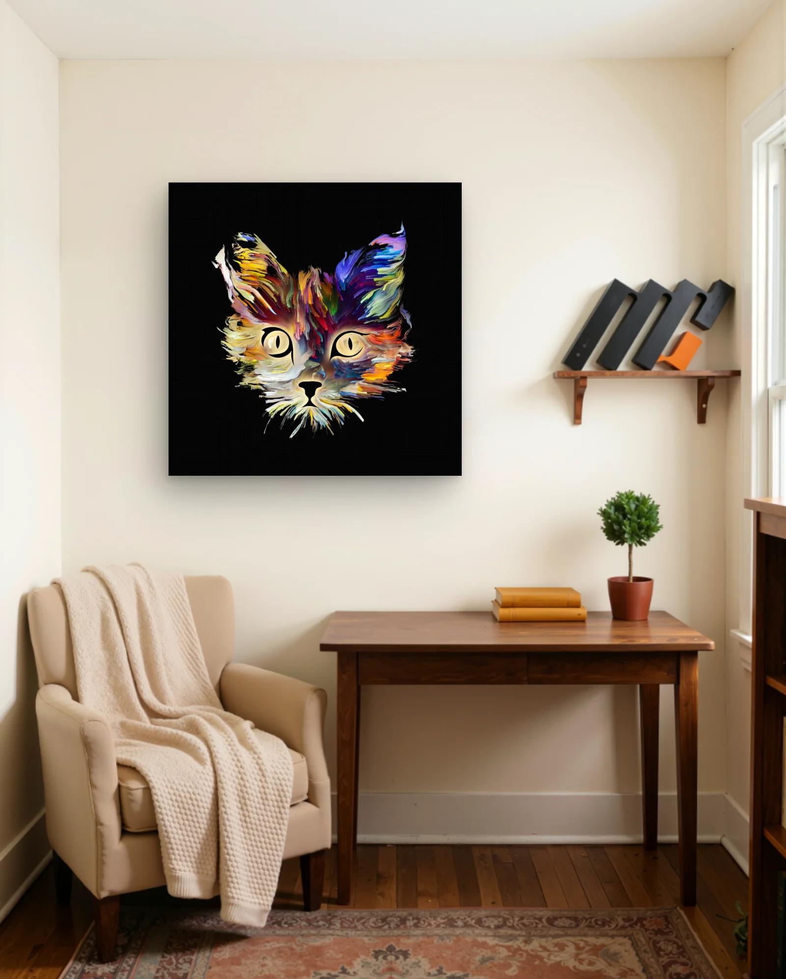 Multicolor Brushstroke Cat Wall Art — framed wall art poster by Memocult