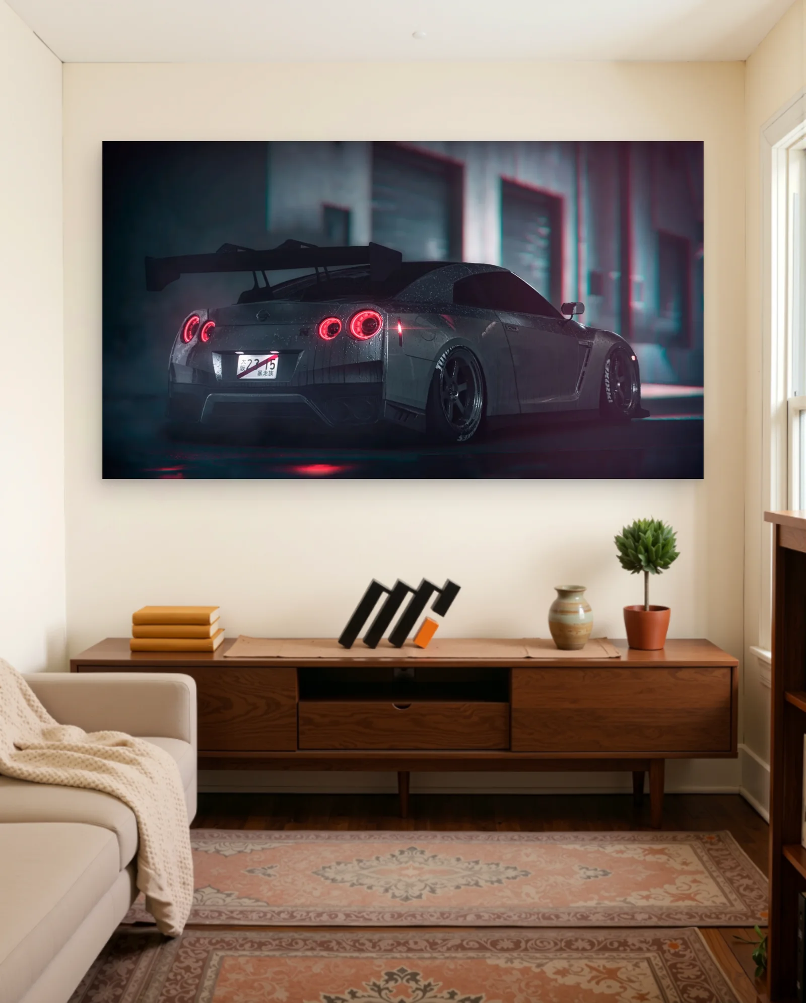 Nissan GT R35 Widebody Oversized Wing Poster — framed wall art poster by Memocult