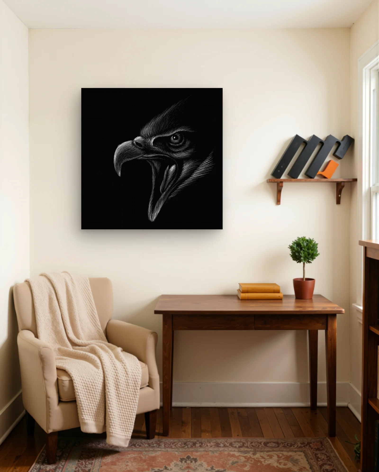 Raptor Head White Scratch Wall Art — Abstract abstract & modern wall art poster