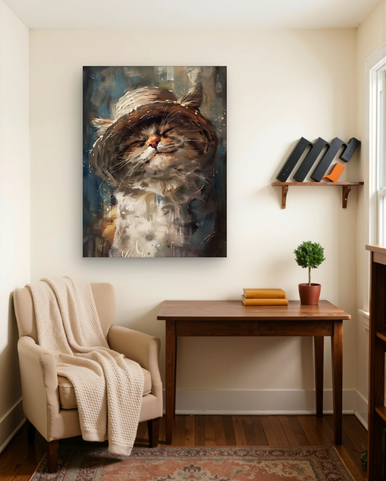 Tabby Cat With Hat Wall Art — Modern Digital Art abstract & modern wall art poster