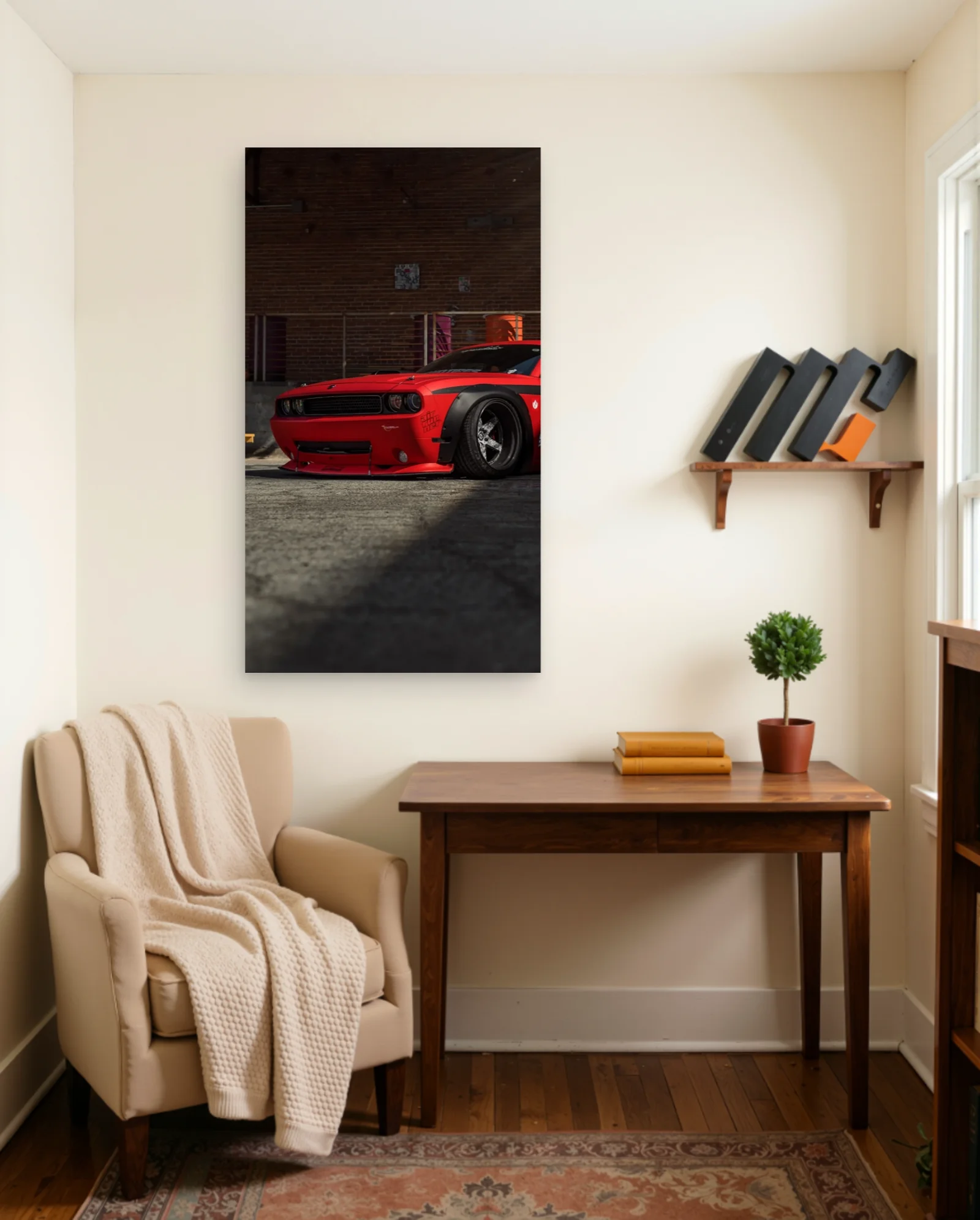 Red Dodge Challenger Widebody Poster — framed wall art poster by Memocult