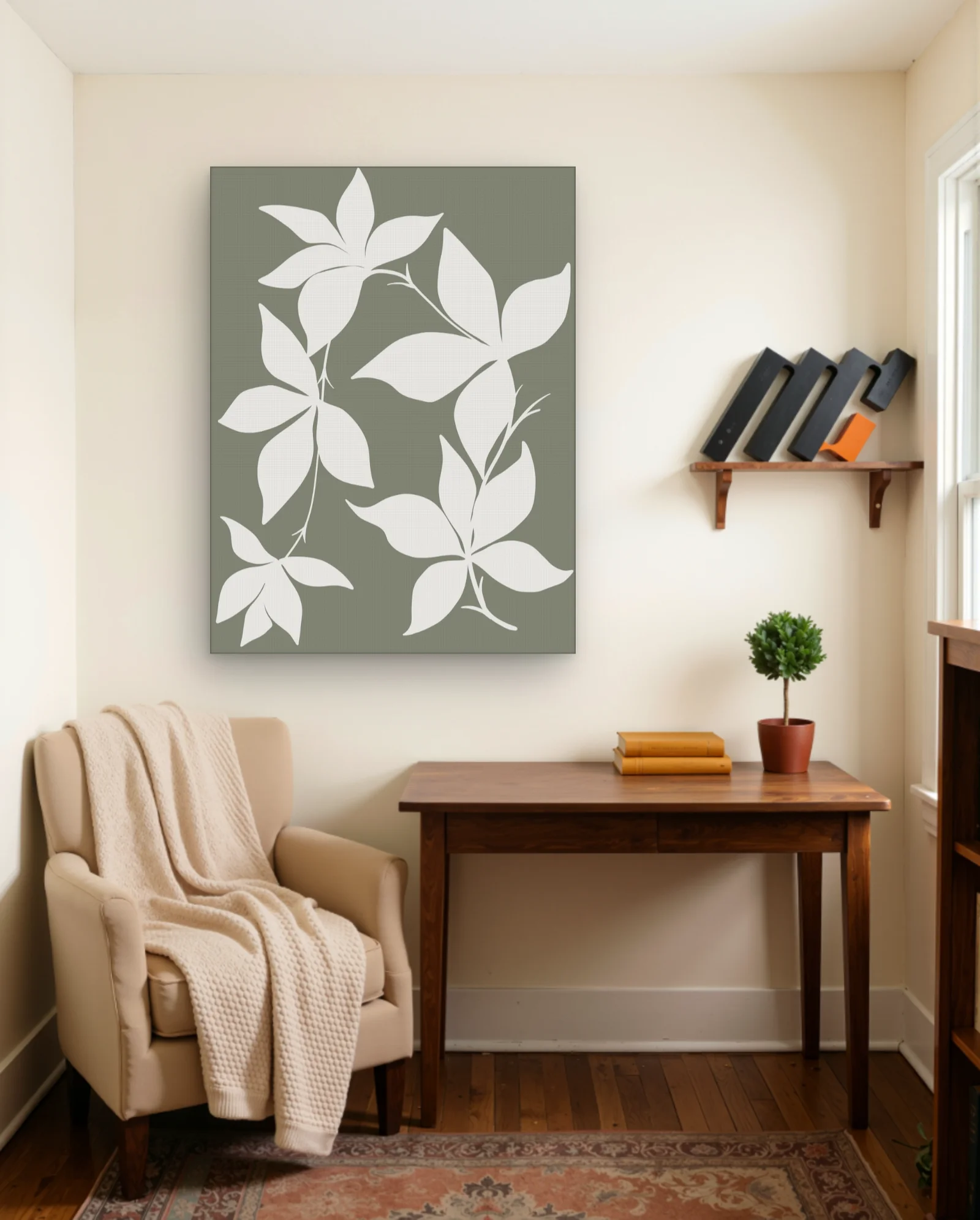 Olive Sage Leaves Pattern Wall Art — Abstract abstract & modern wall art poster