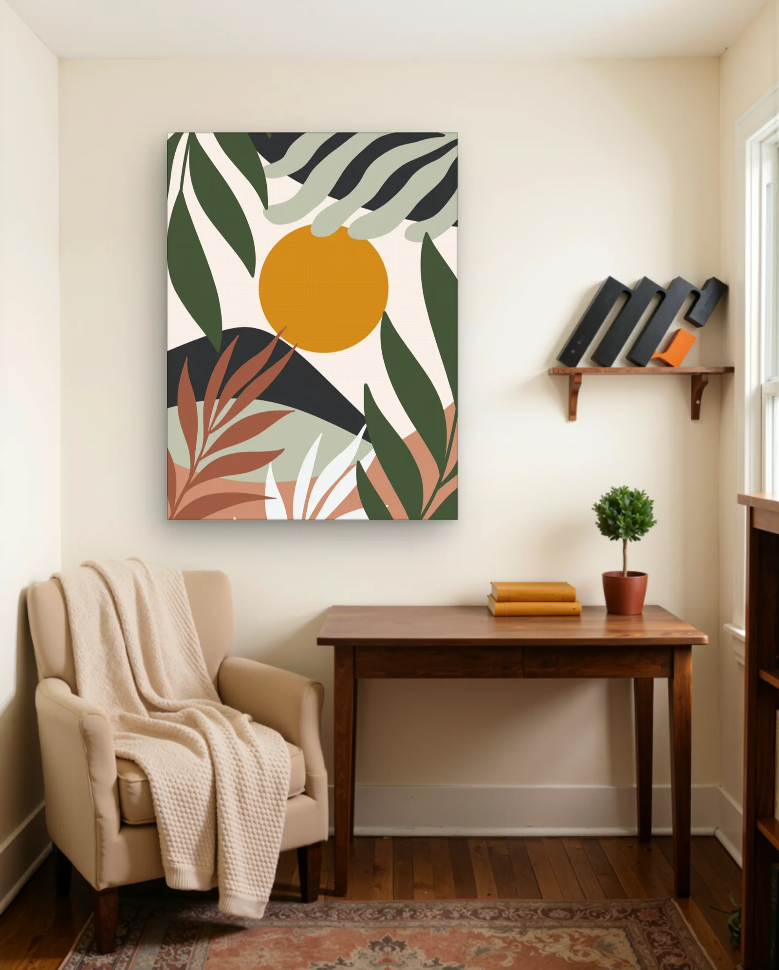Orange Sun Tropical Leaves Abstract Wall Art — Abstract abstract & modern wall art poster