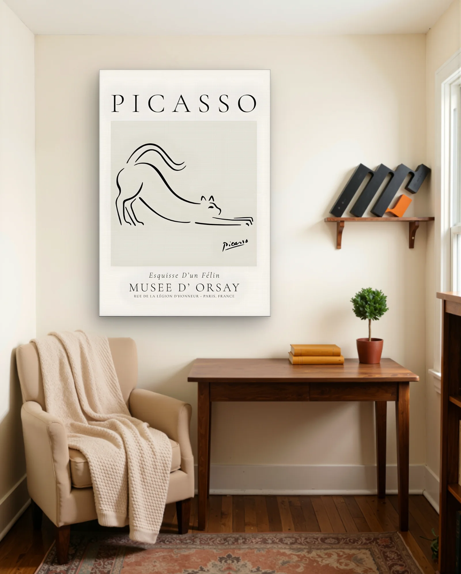 Picasso Minimal Line Cat Wall Art — framed wall art poster by Memocult