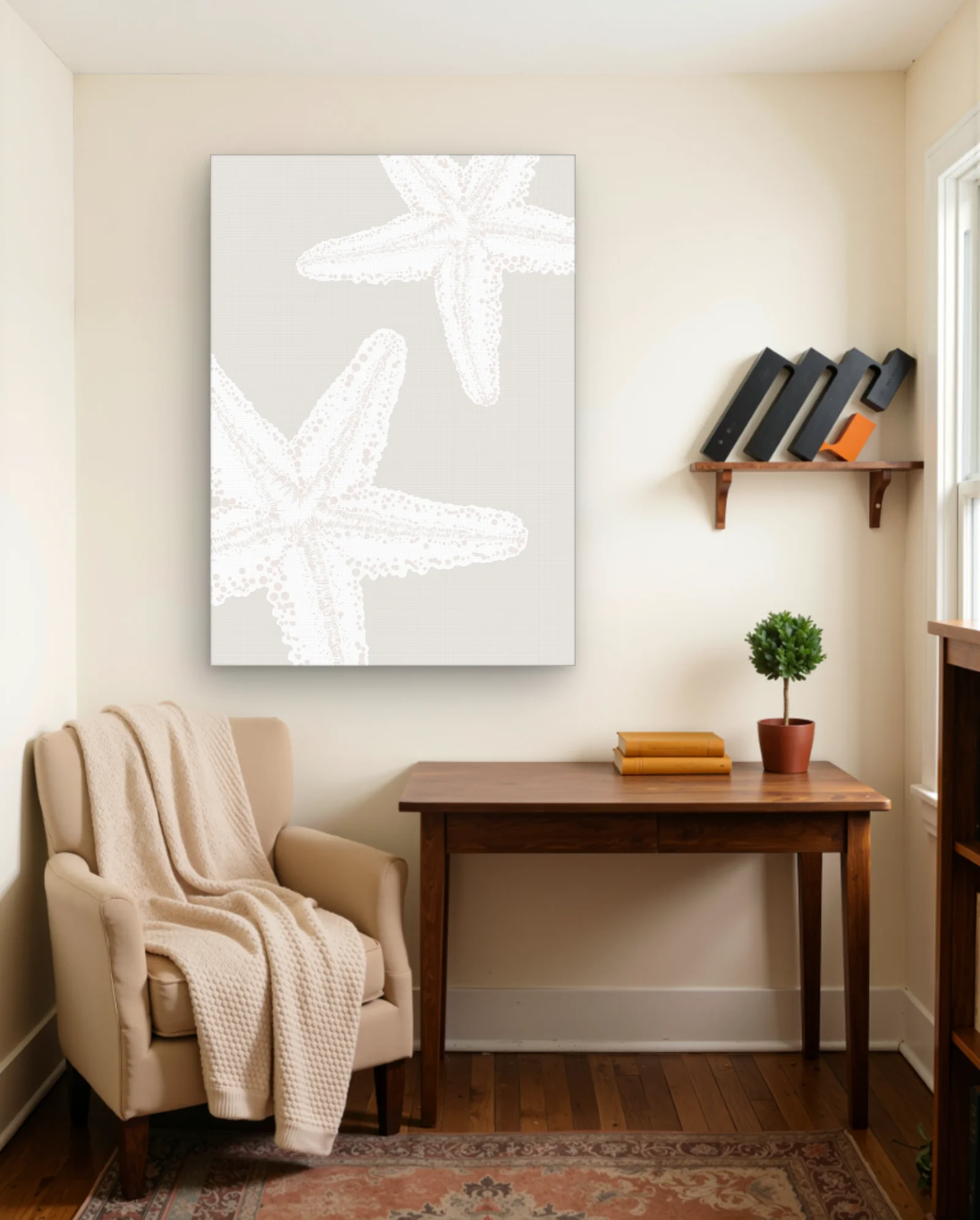 Two White Starfish Detailed Wall Art — Modern Digital Art abstract & modern wall art poster