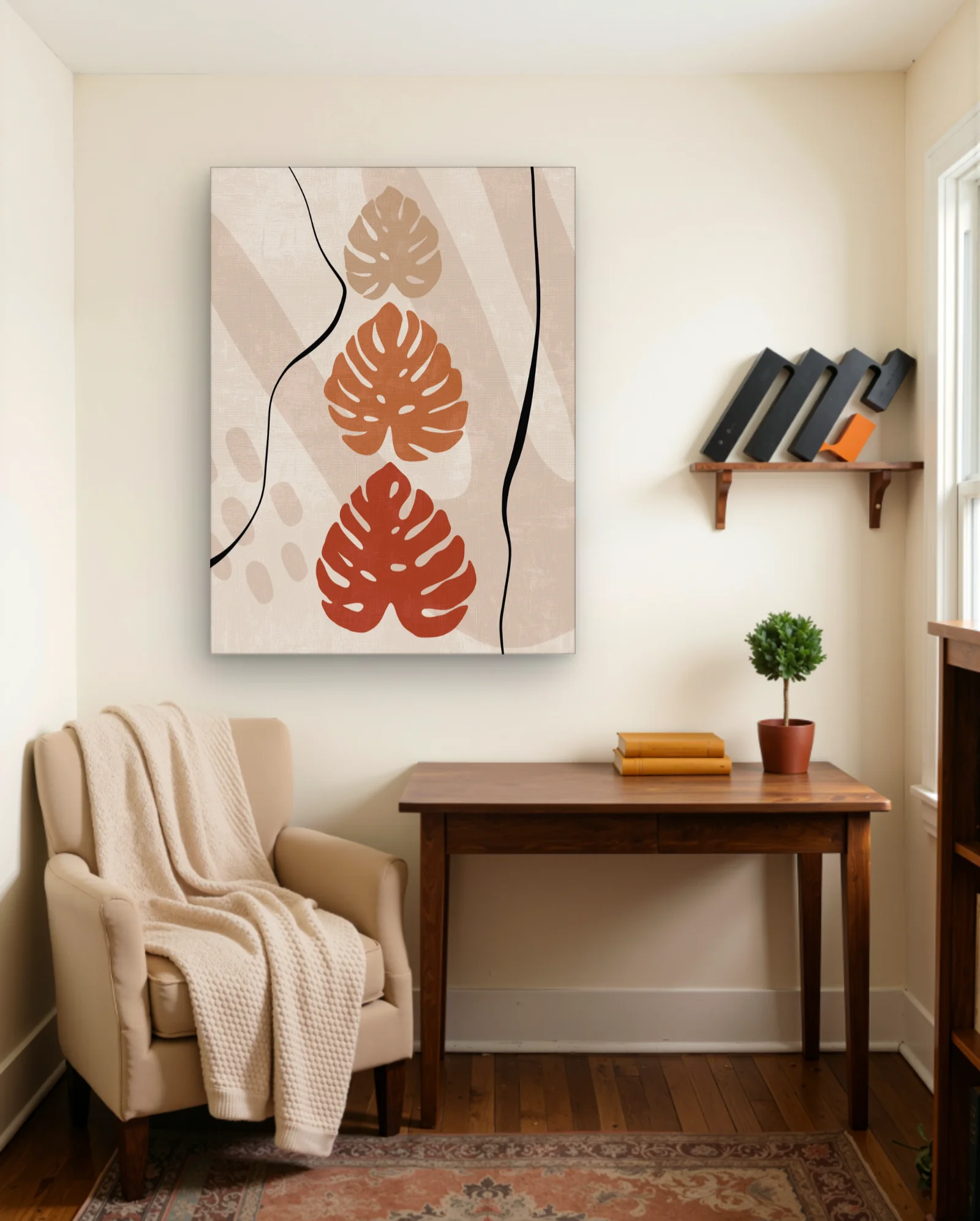 Stacked Terracotta Monstera Leaves Wall Art — framed wall art poster by Memocult