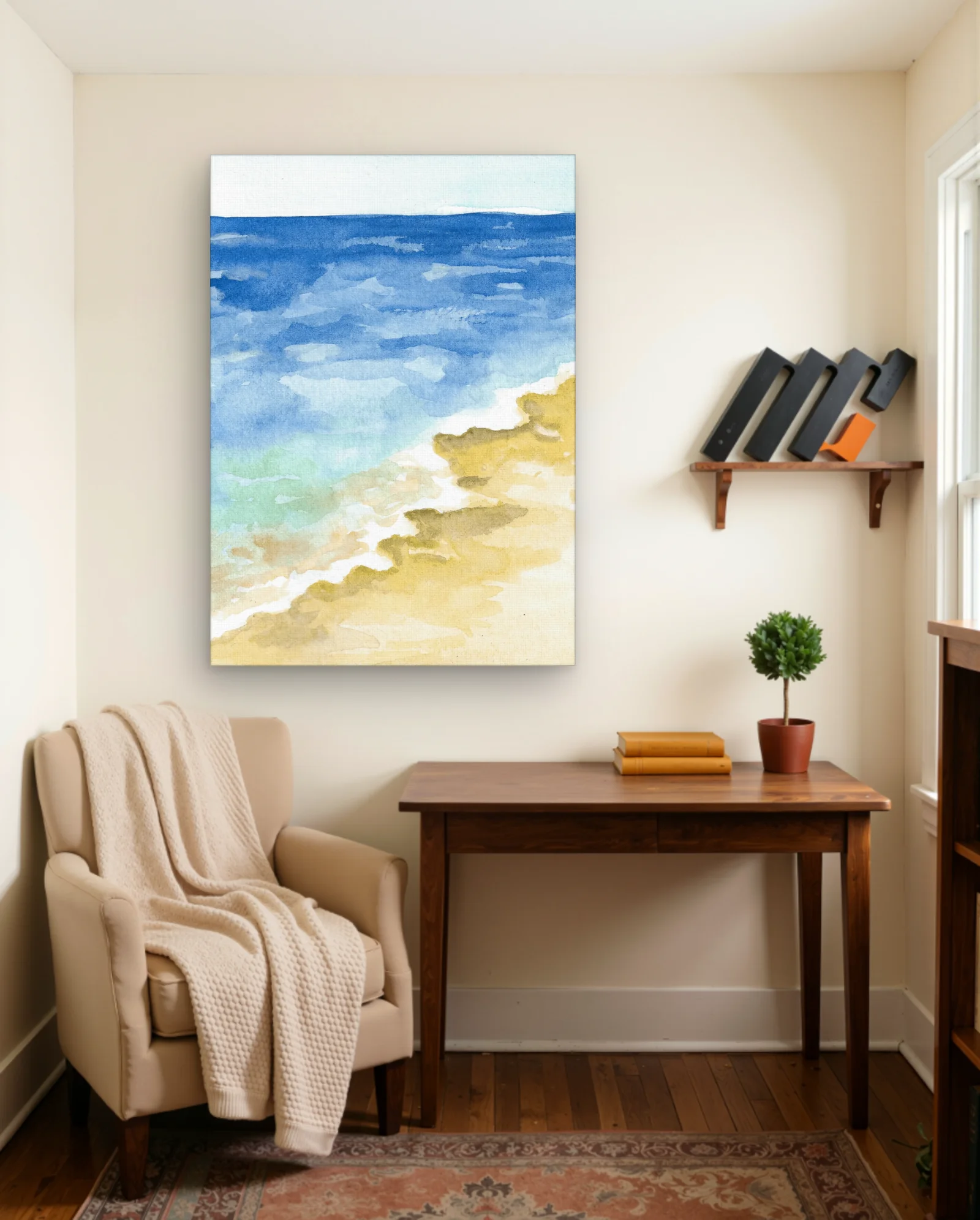 Blue Ocean Waves Watercolor Wall Art — framed wall art poster by Memocult