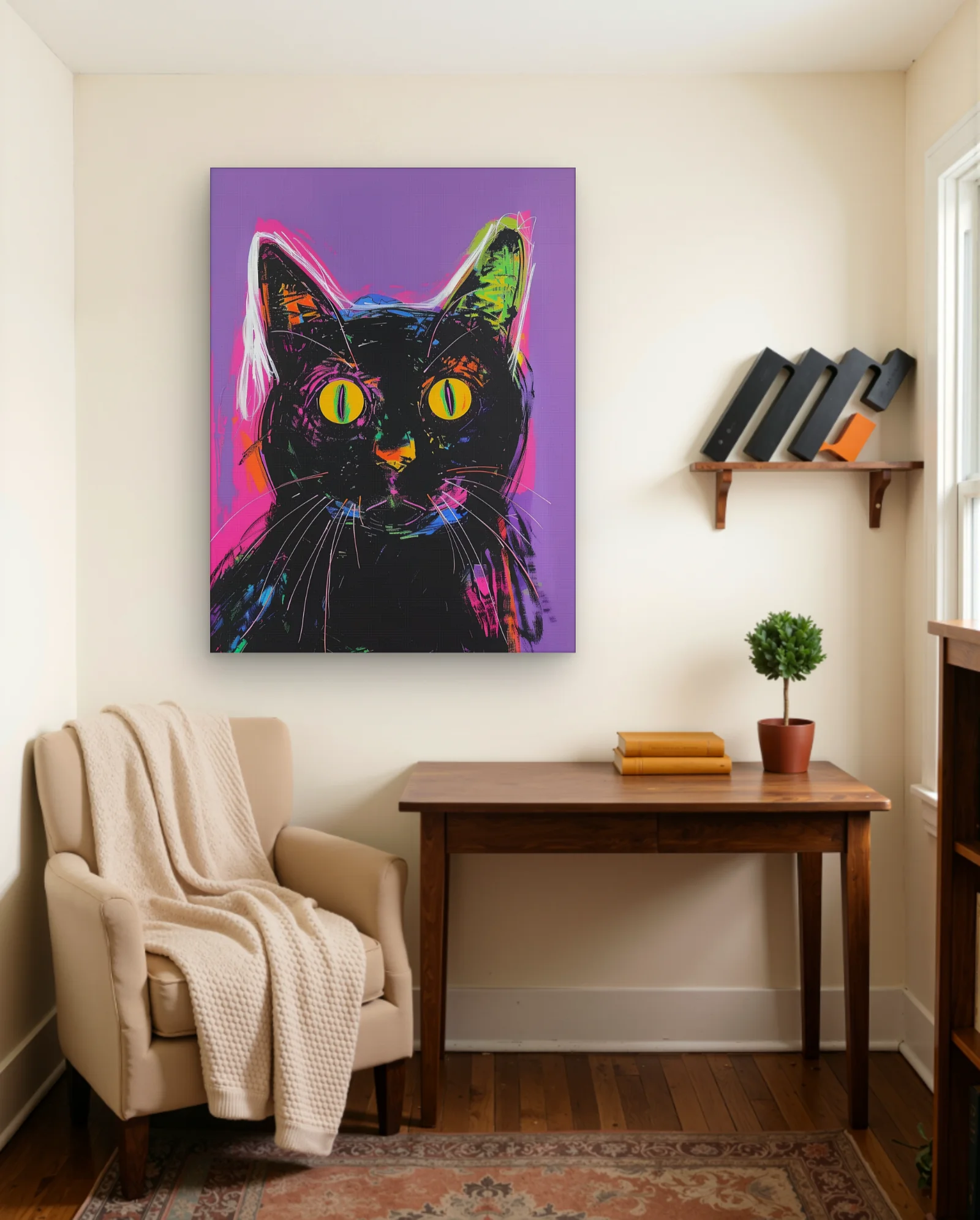 Black Cat Neon Pop Yellow Eyes Wall Art — Abstract abstract & modern wall art poster