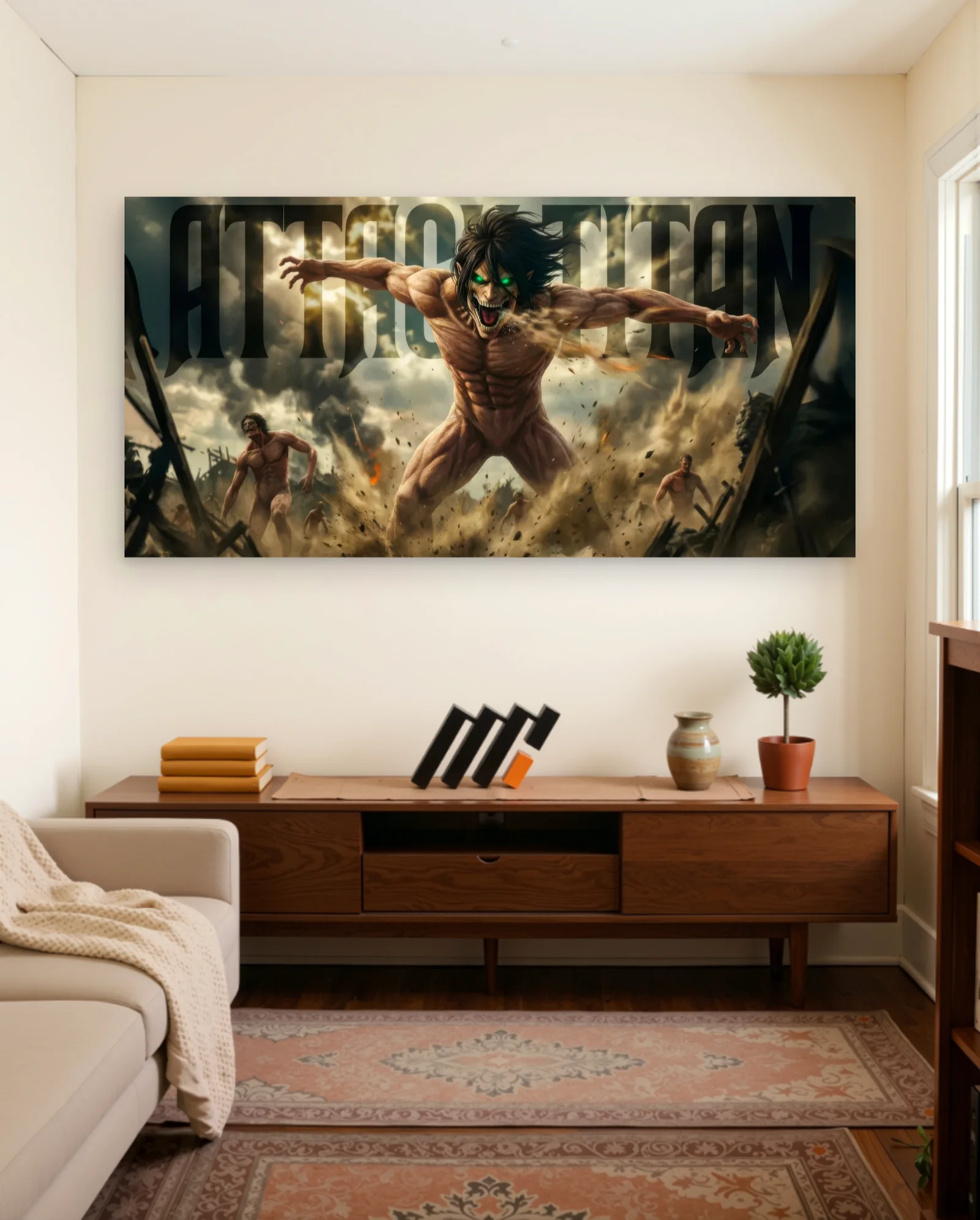 Attack On Titan Eren Yeager Titan Form Poster — framed wall art poster by Memocult