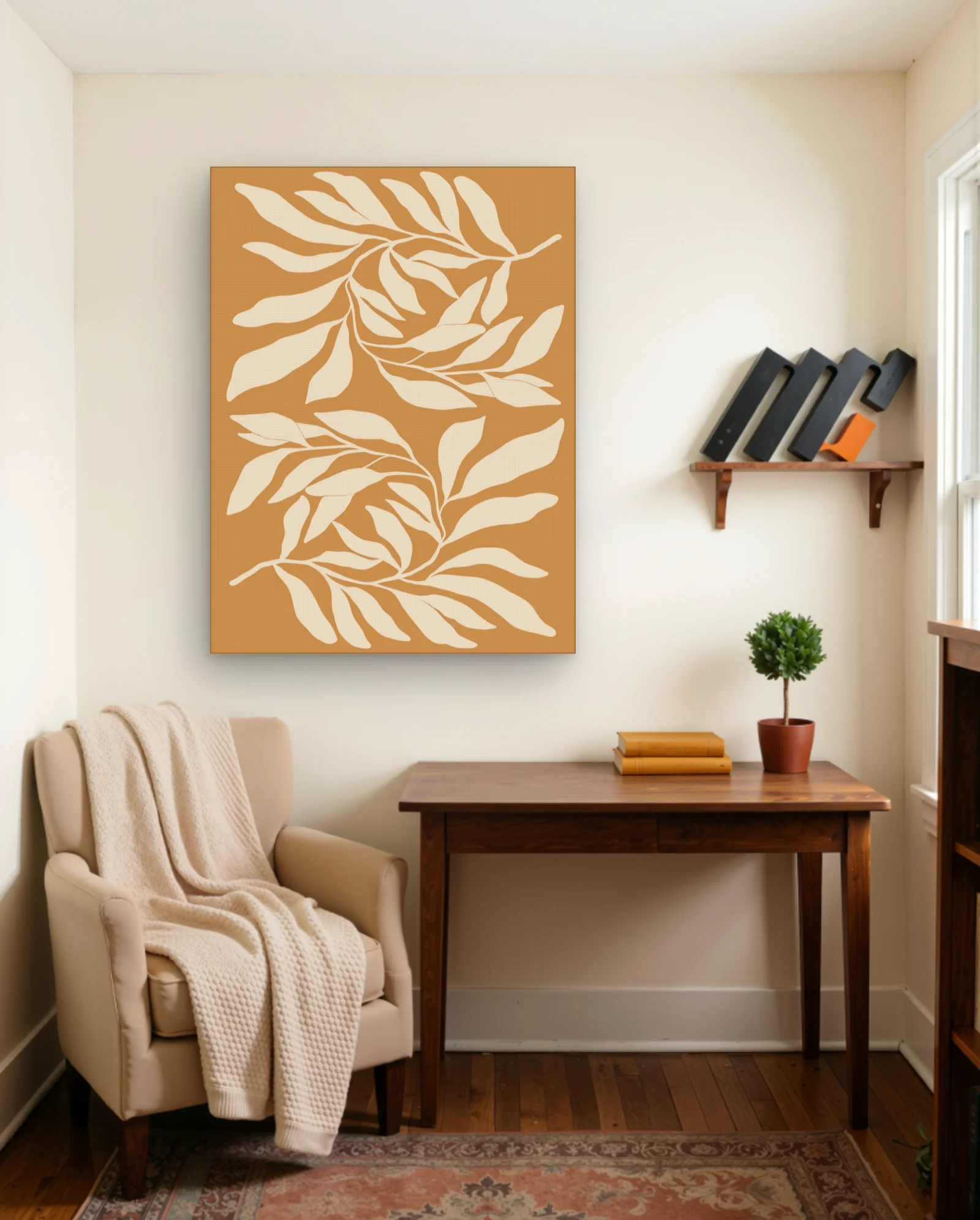 Terracotta Leaves Abstract Wall Art — framed wall art poster by Memocult
