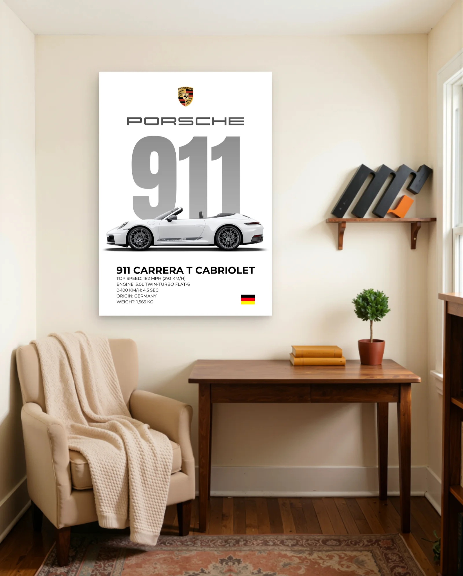 Porsche 911 Carrera T Cabriolet Poster — framed wall art poster by Memocult