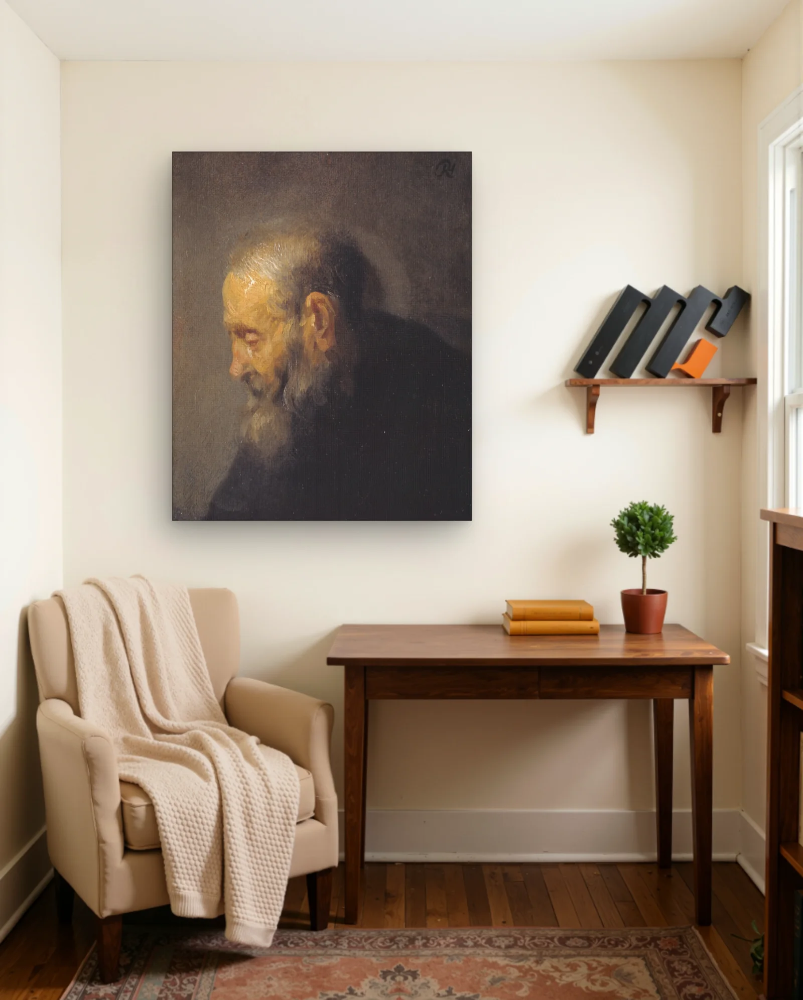 Old Man In Profile By Rembrandt Art Print — framed wall art poster by Memocult