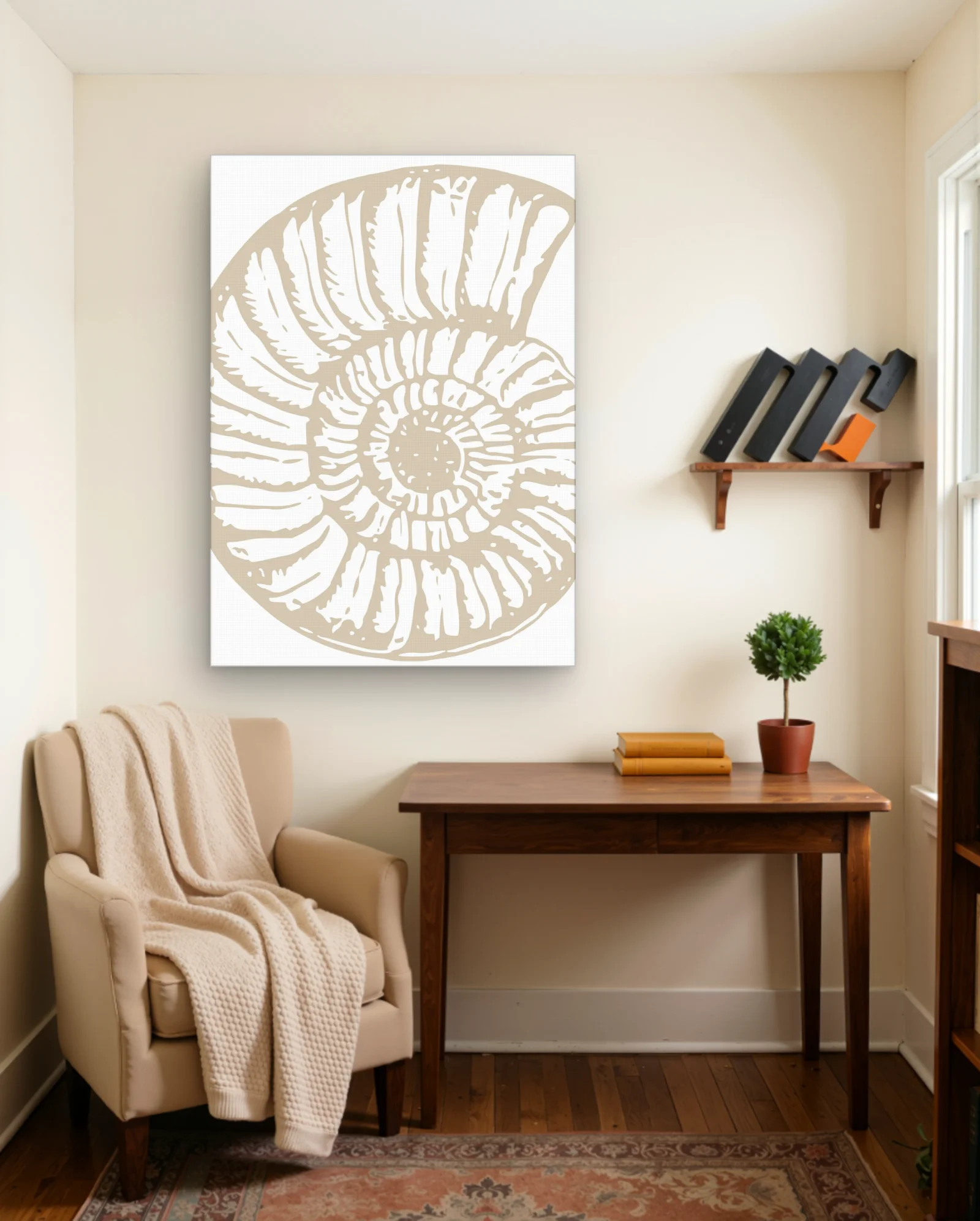 Nautilus Spiral Beige Wall Art — framed wall art poster by Memocult