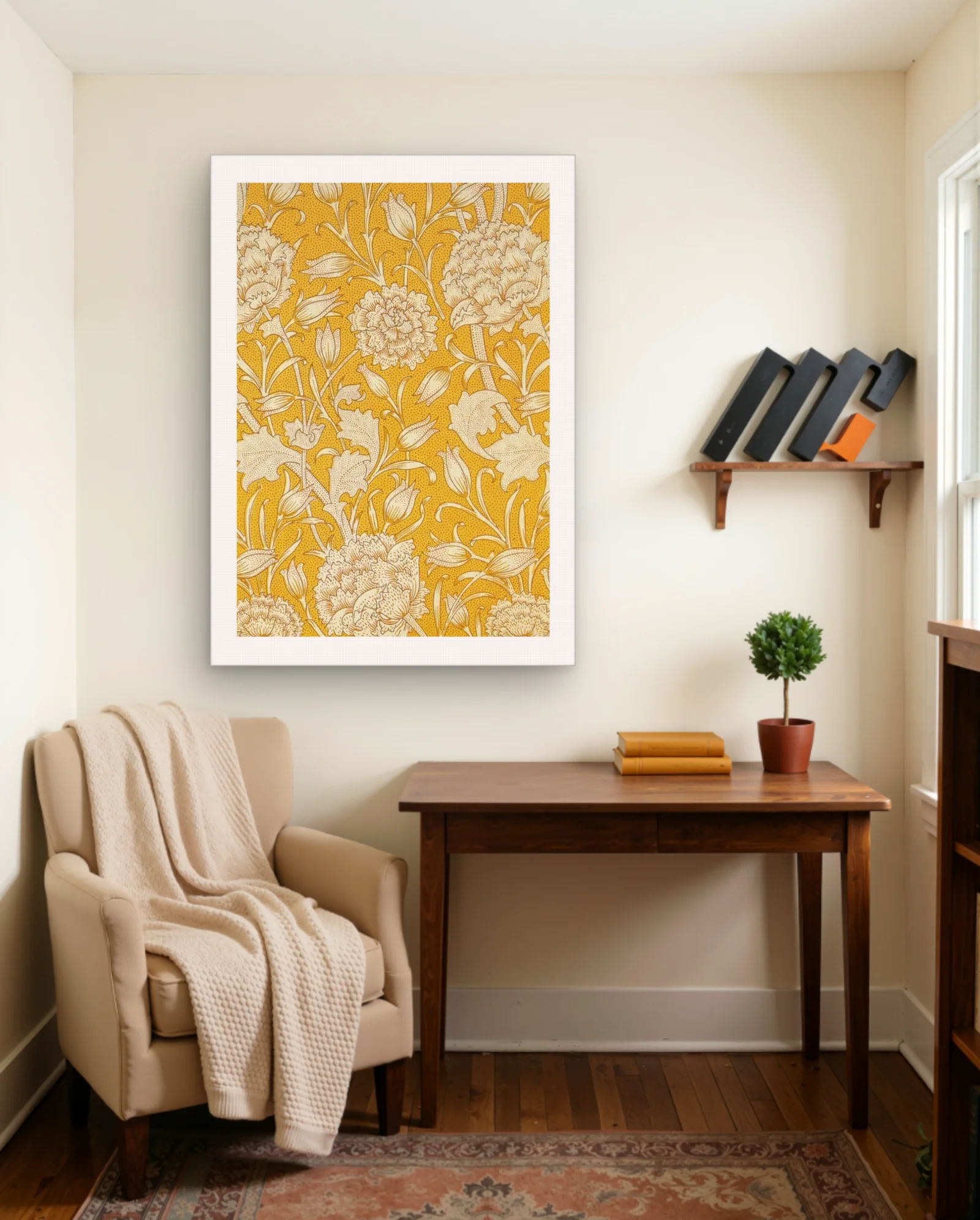 Mustard Yellow Floral Pattern Wall Art — Aesthetic Moods abstract & modern wall art poster