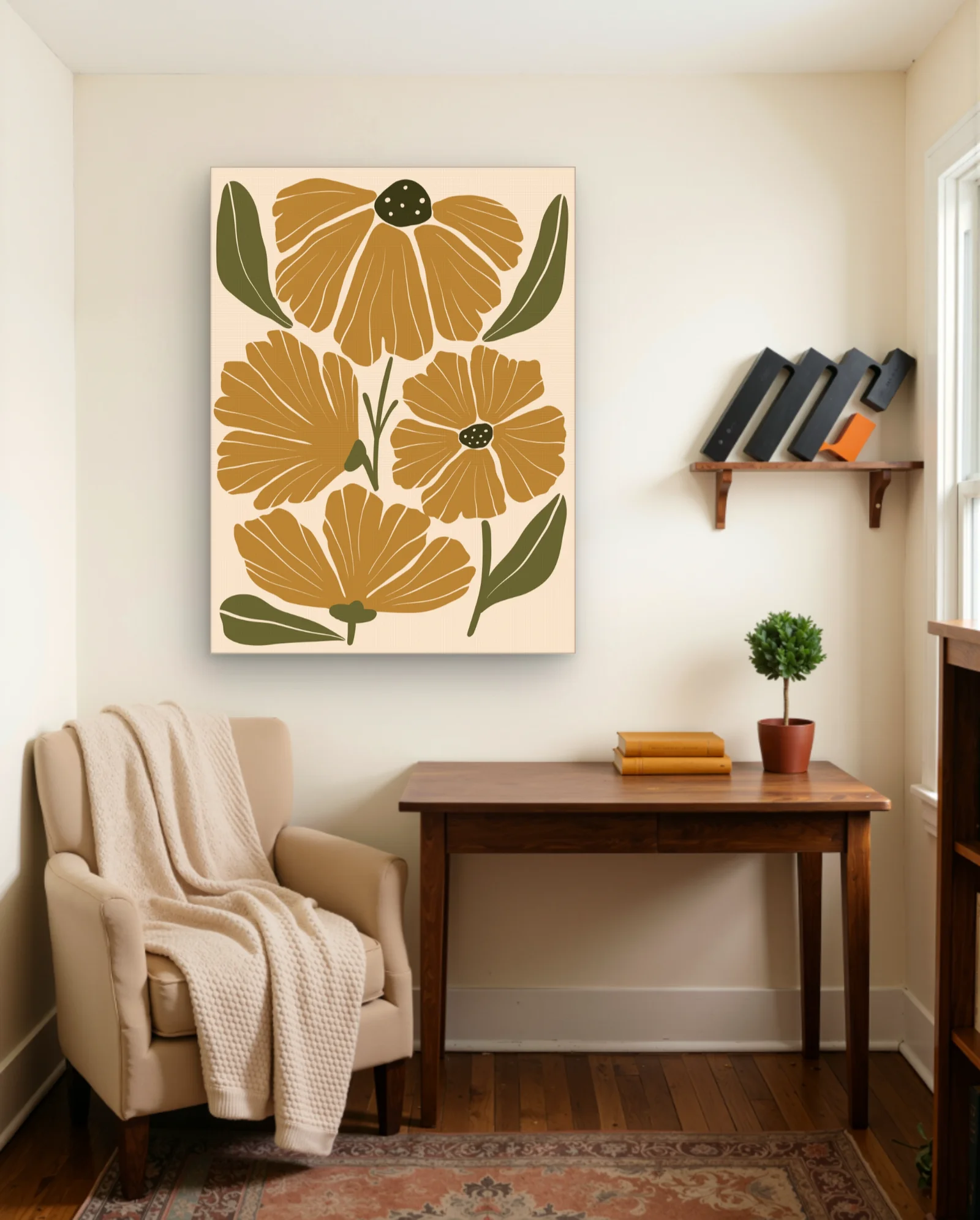 Golden Poppies And Leaves Wall Art — Modern Digital Art abstract & modern wall art poster
