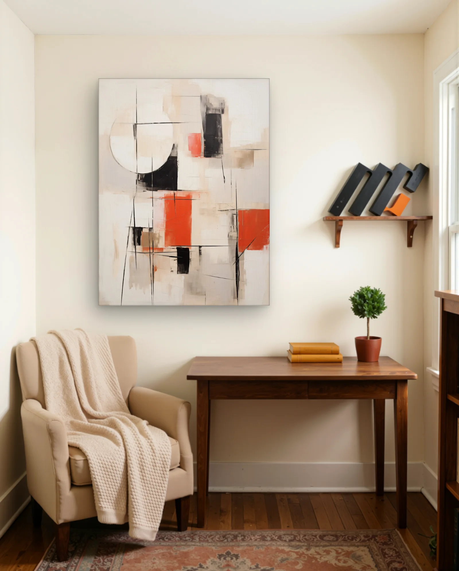 Orange Black Geometric Blocks Wall Art — framed wall art poster by Memocult