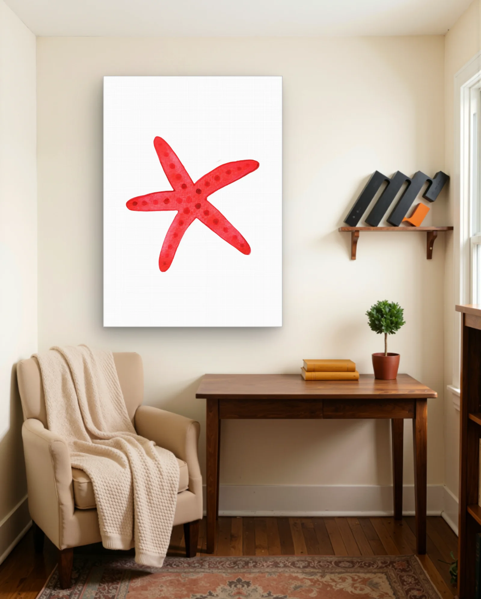 Red Watercolor Starfish Wall Art — Abstract abstract & modern wall art poster