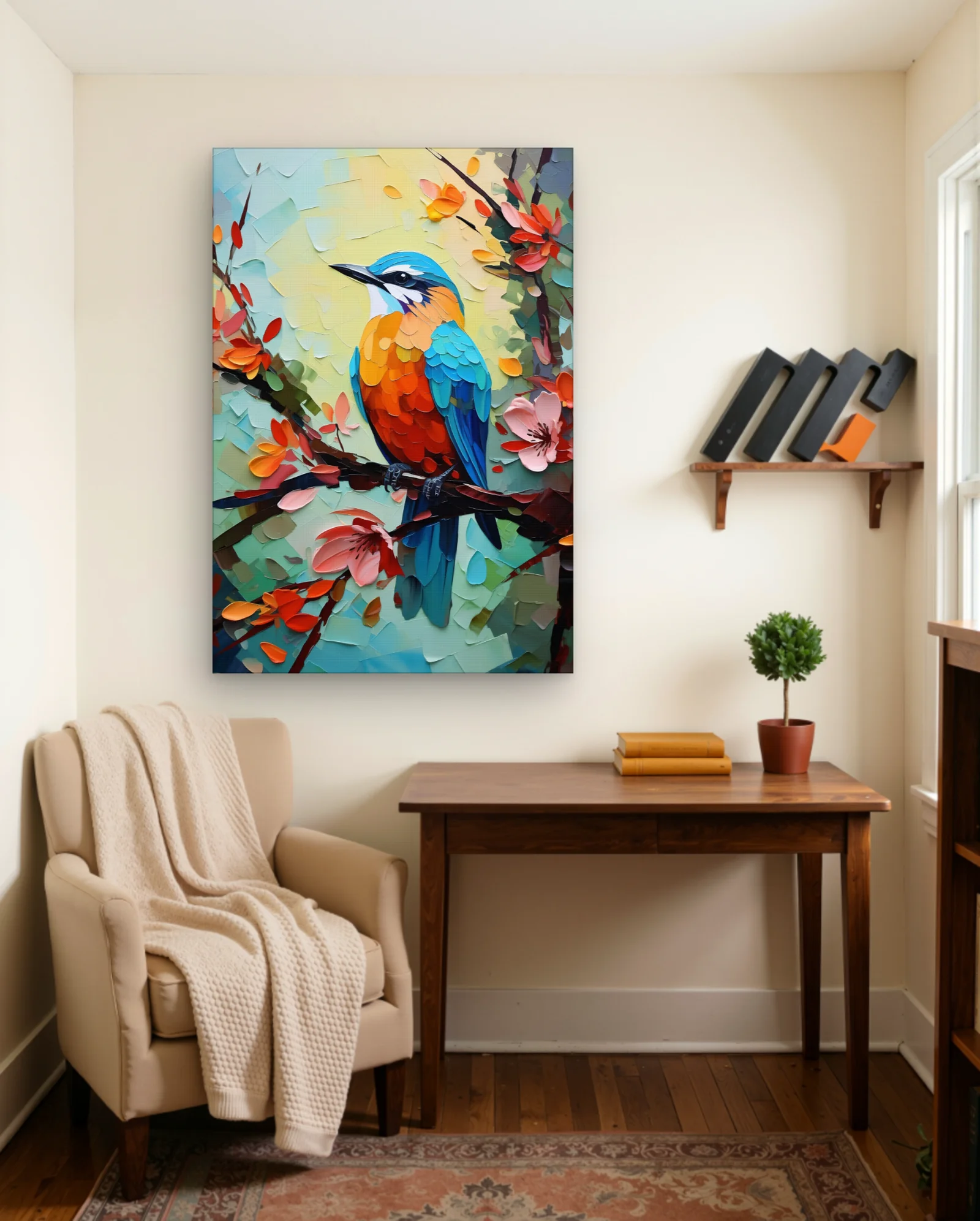 Kingfisher On Blossom Branch Wall Art — Abstract abstract & modern wall art poster