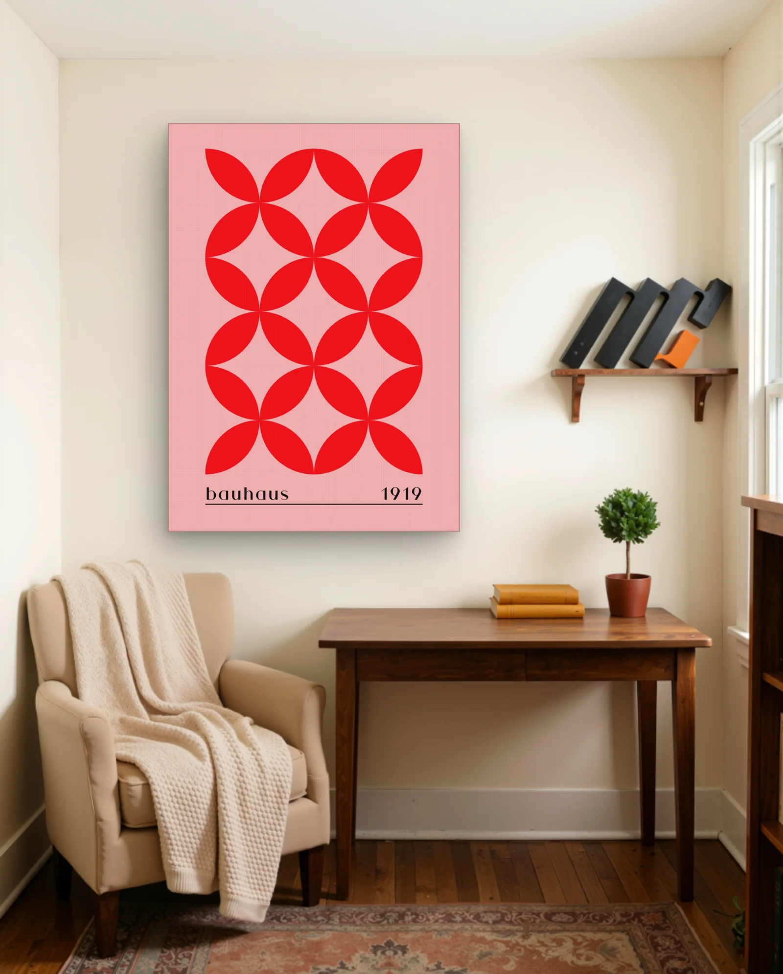 Bauhaus Red Petal Grid 1919 Wall Art — framed wall art poster by Memocult