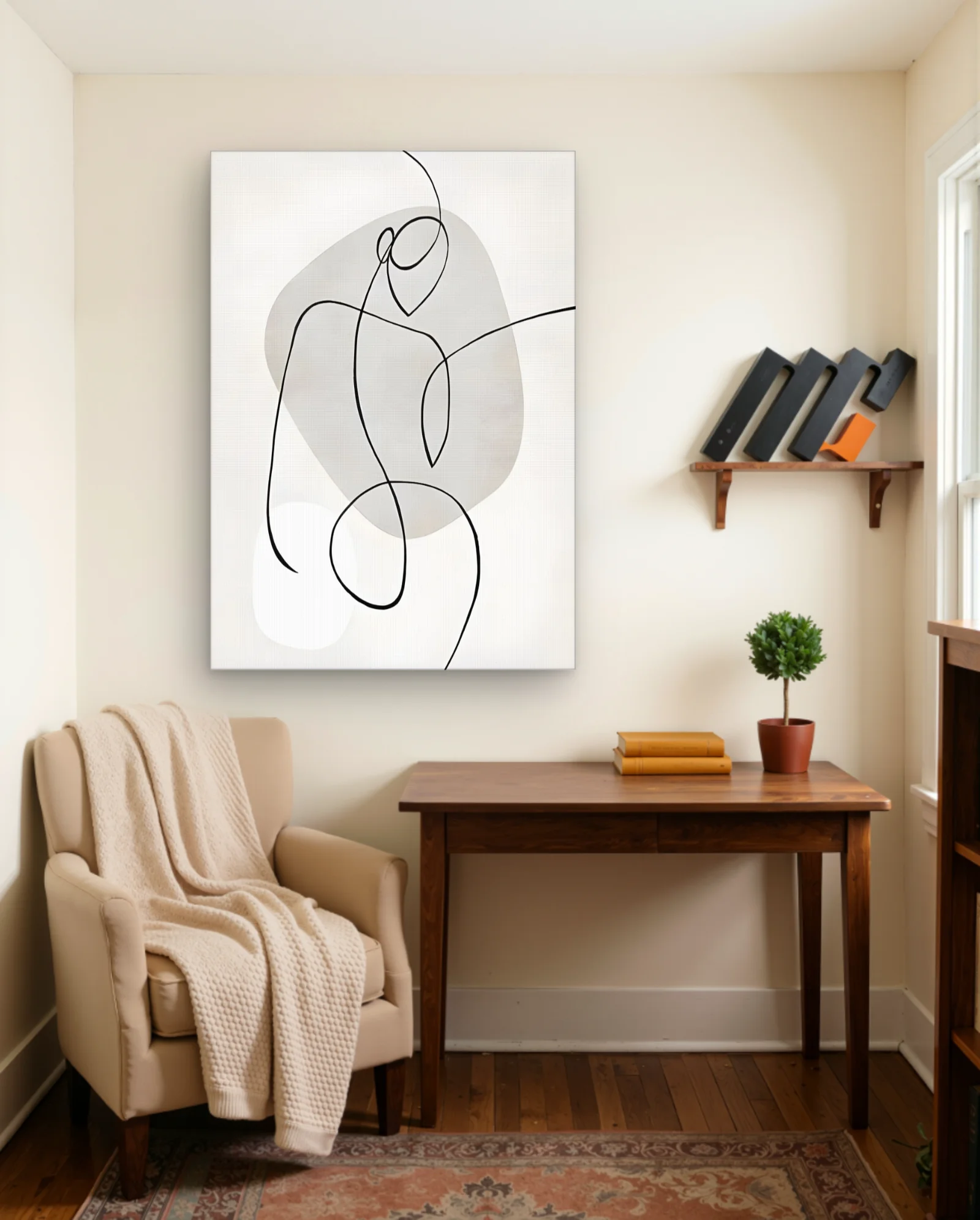 Single Line Figure With Grey Oval Wall Art — Abstract abstract & modern wall art poster