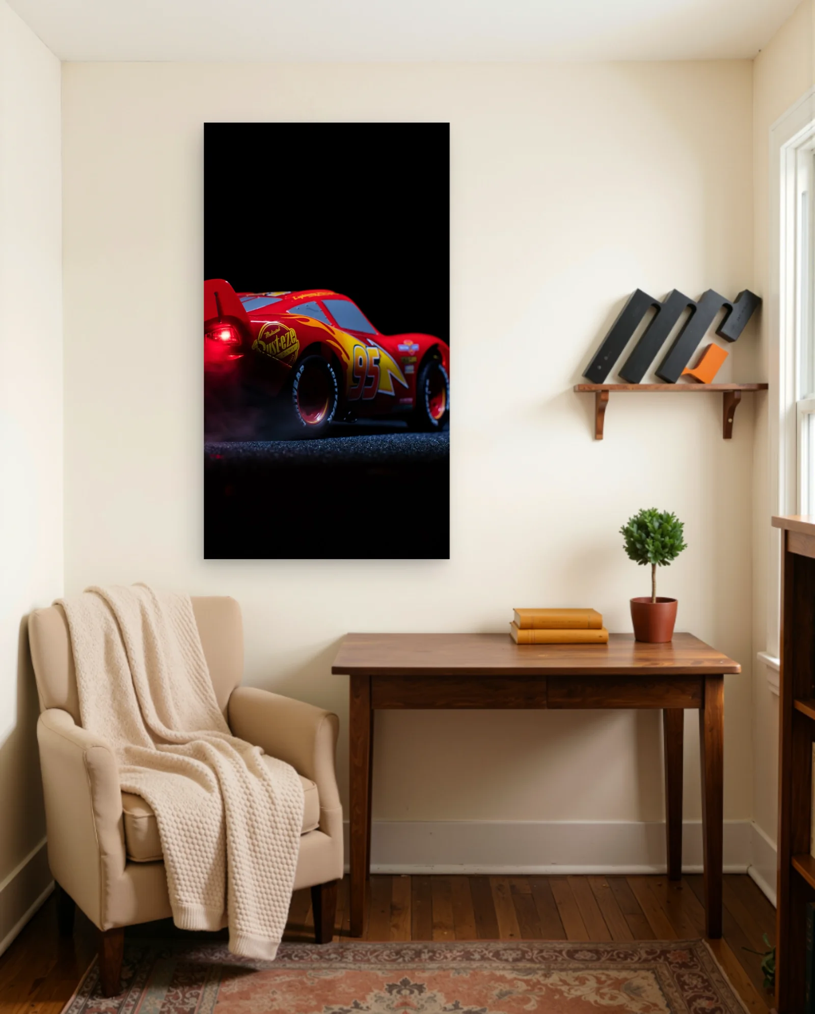 Lightning Mcqueen Rear Drift Night Poster — framed wall art poster by Memocult