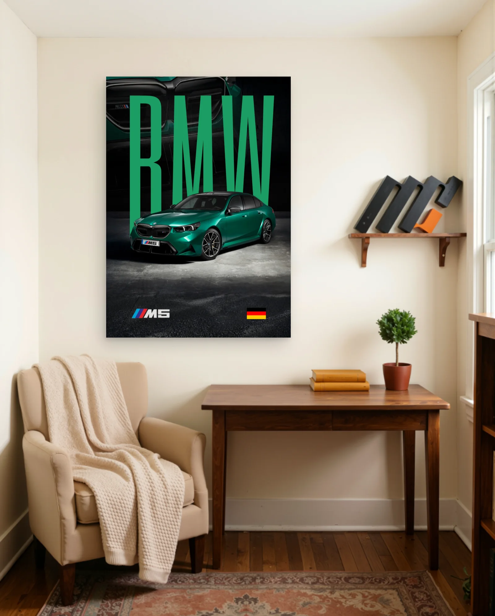 BMW M5 Emerald Green Poster — framed wall art poster by Memocult