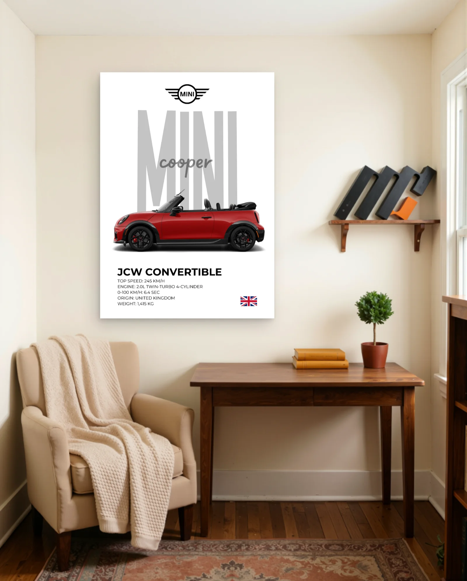 MINI Cooper JCW Convertible Poster — framed wall art poster by Memocult