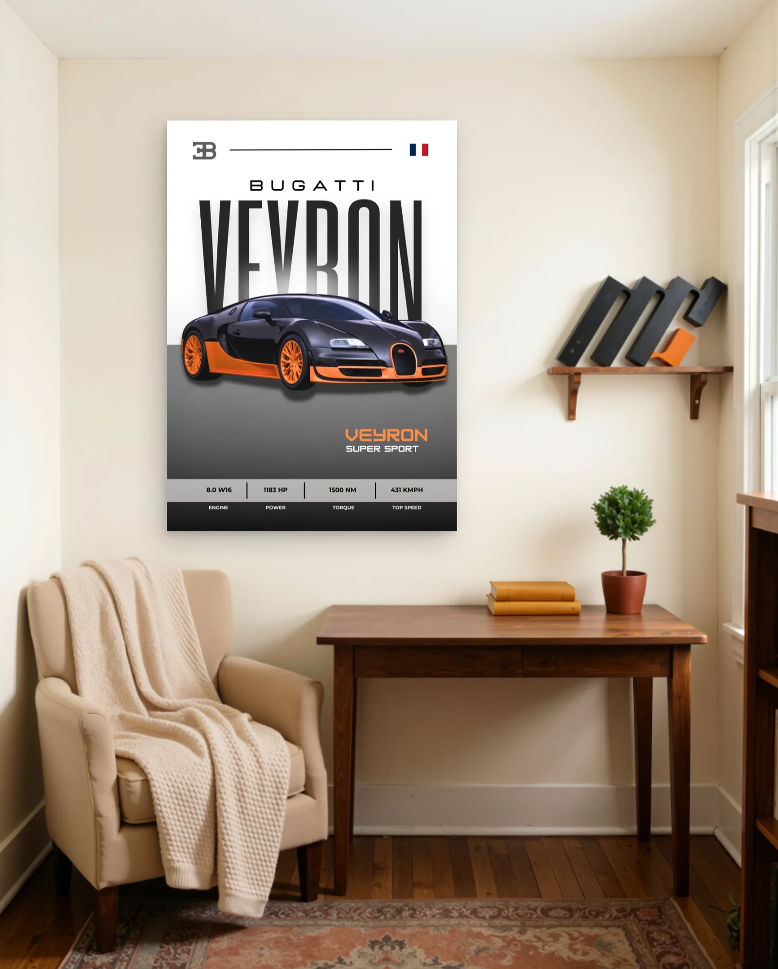 Bugatti Veyron Super Sport Poster — framed wall art poster by Memocult