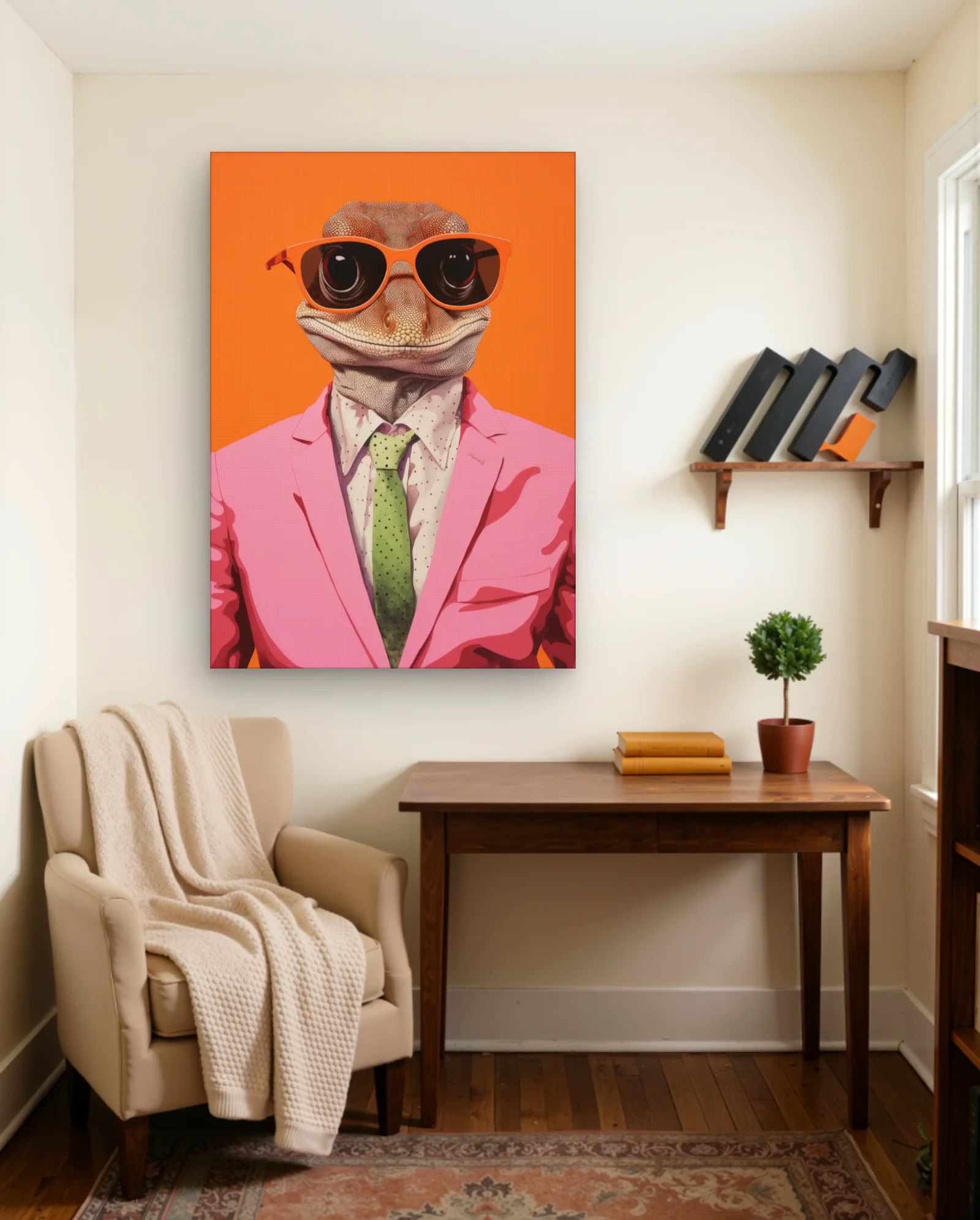 Lizard Pink Suit Orange Sunglasses Wall Art — Modern Digital Art abstract & modern wall art poster