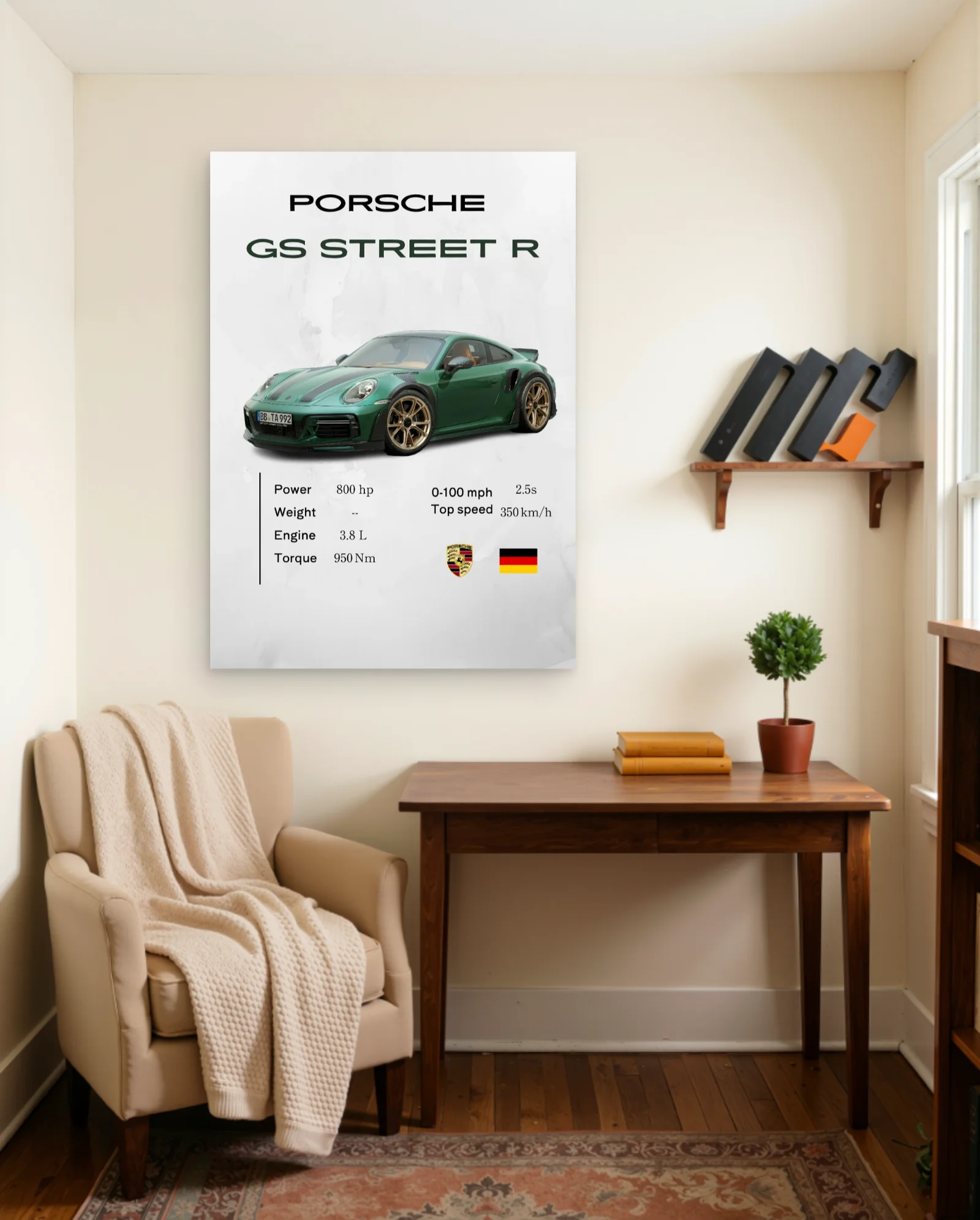 Porsche GS Street R Green Poster — framed wall art poster by Memocult