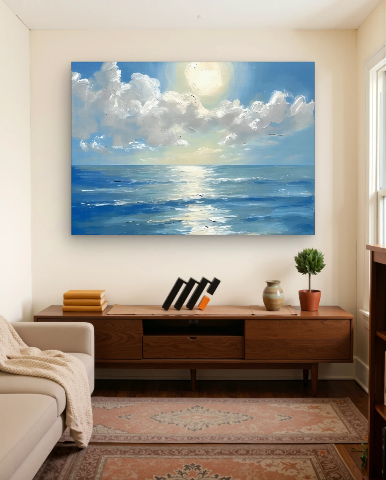 Sunlit Horizon With Clouds Wall Art — framed wall art poster by Memocult