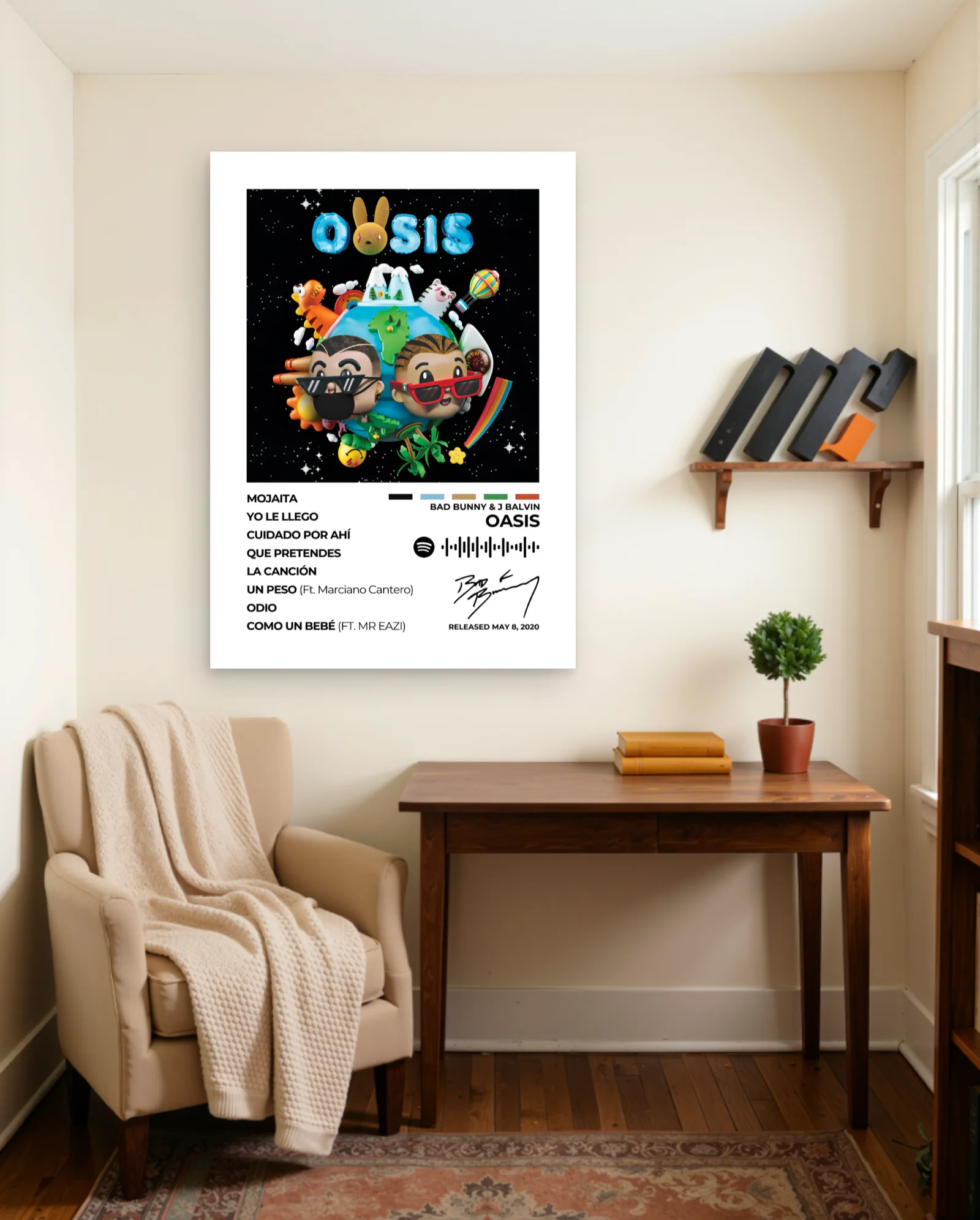 Bad Bunny J Balvin Oasis Poster — framed wall art poster by Memocult