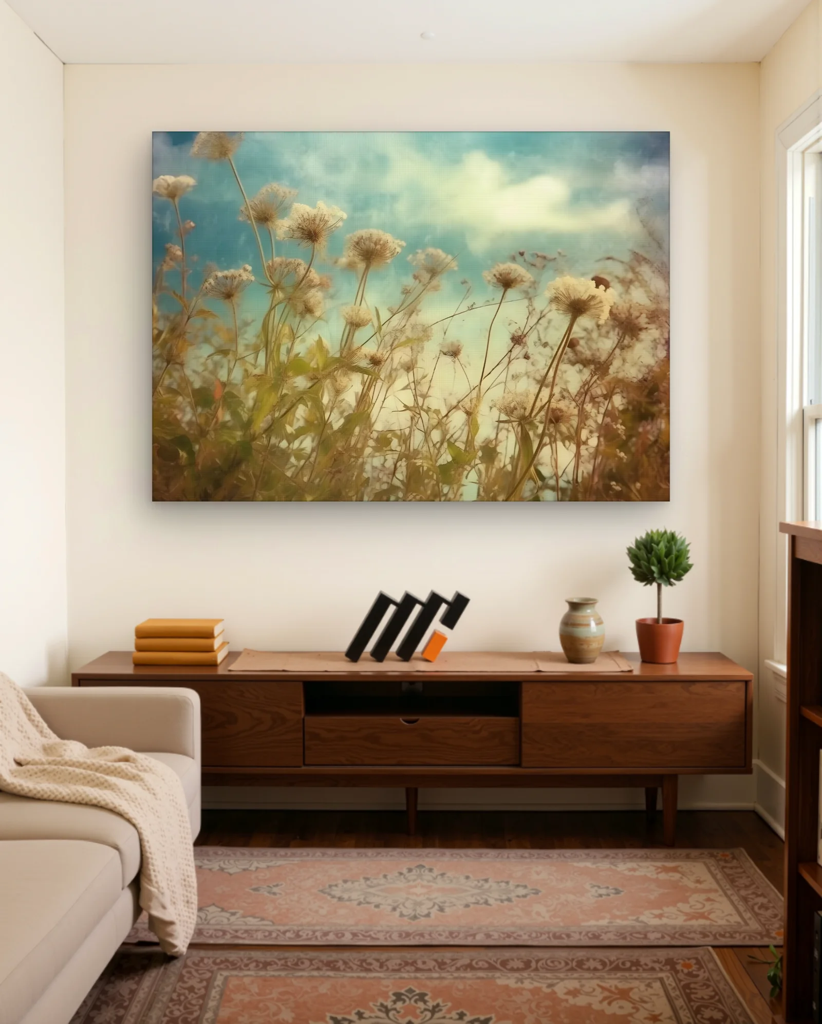 Autumn Seedhead Meadow Sky Wall Art — framed wall art poster by Memocult