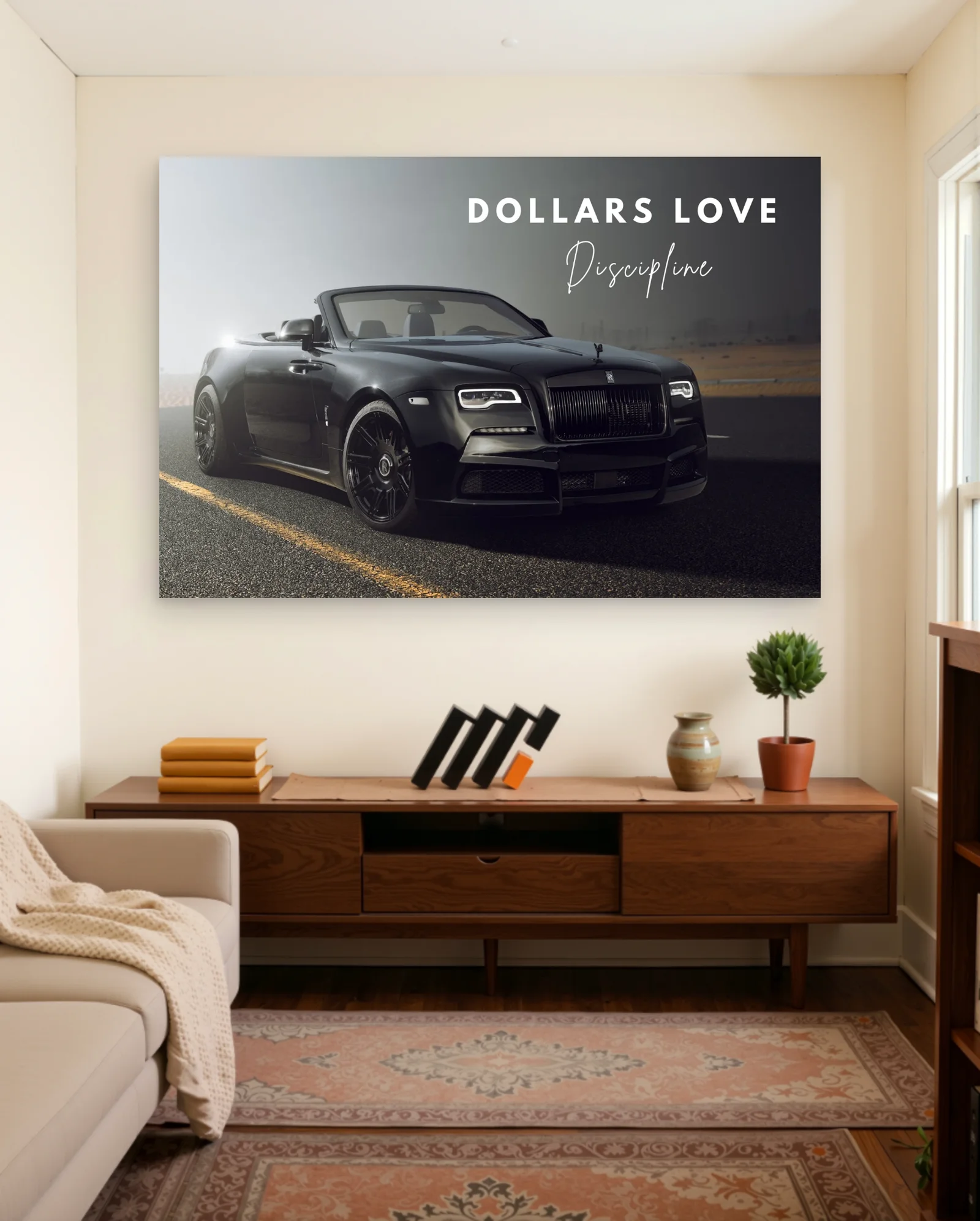 Rolls Royce Dollars Love Discipline Poster — framed wall art poster by Memocult