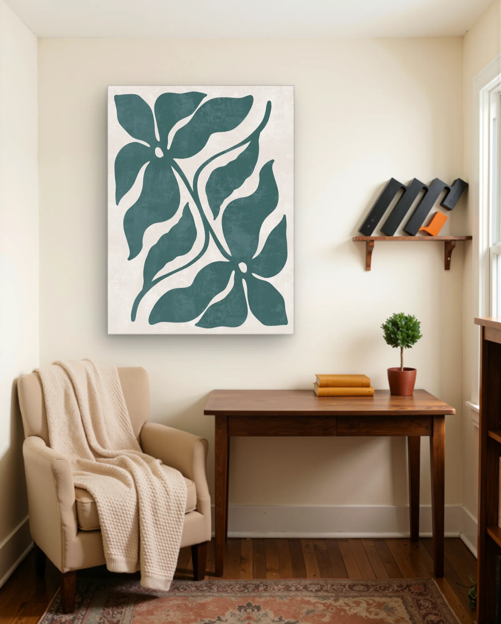 Teal Abstract Flowers Wall Art — framed wall art poster by Memocult