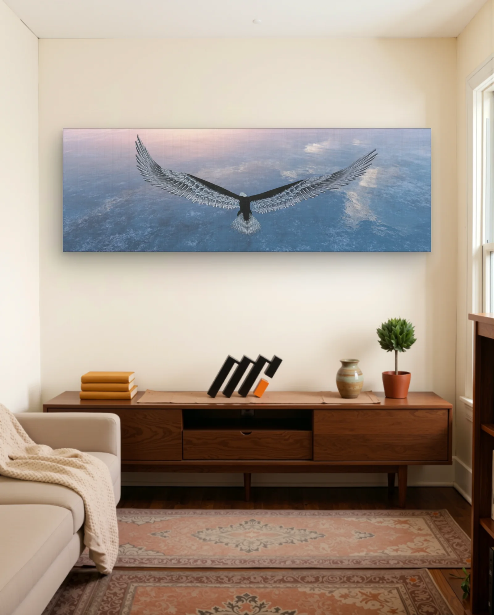 Bald Eagle Wing Spread Over Water Wall Art — framed wall art poster by Memocult