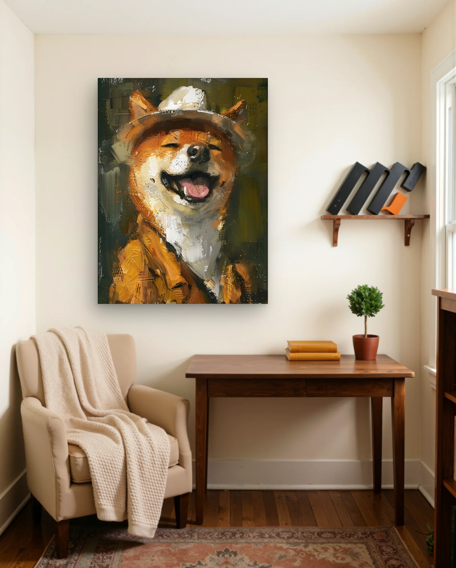 Shiba Inu Smiling Hat Wall Art — Abstract abstract & modern wall art poster