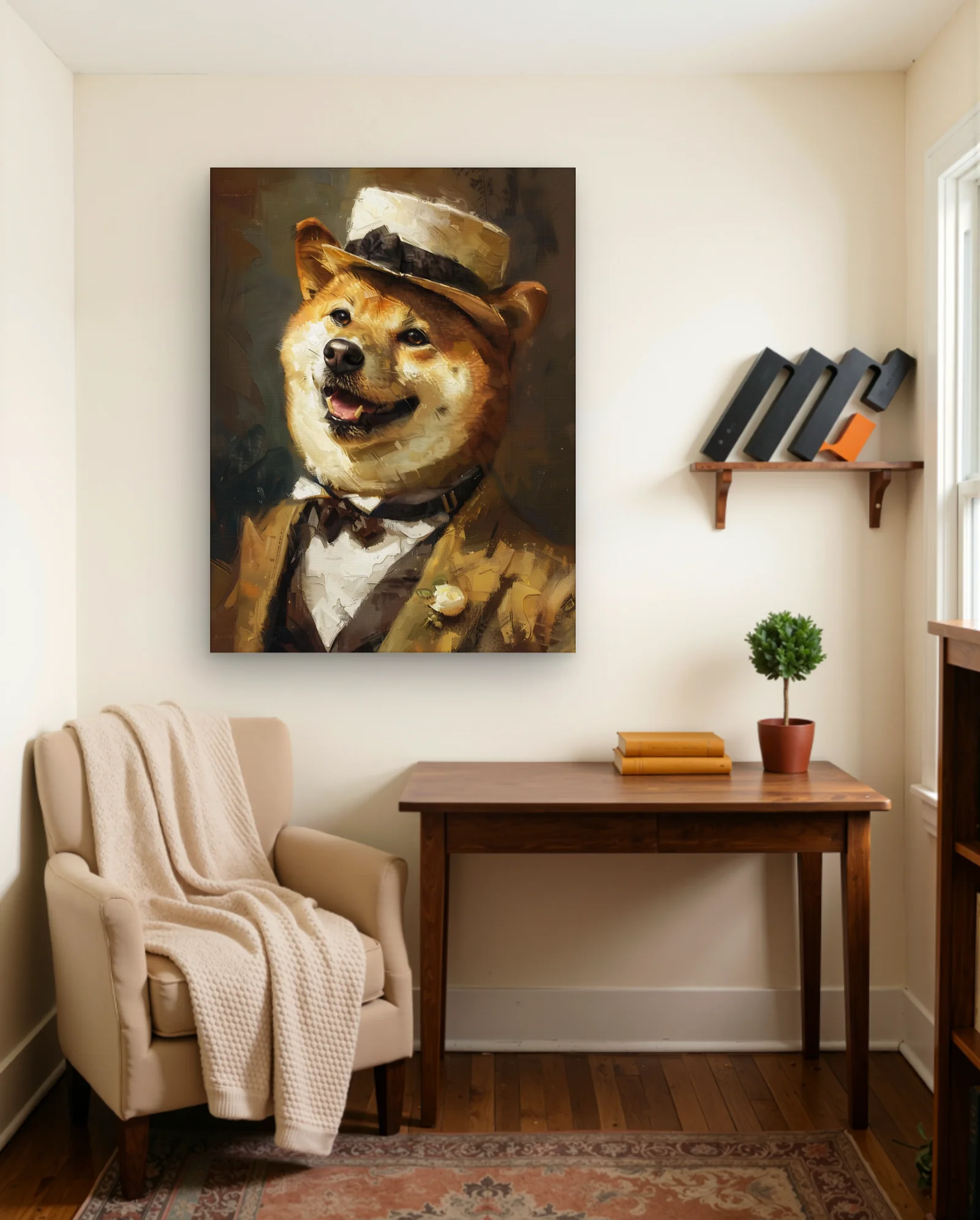 Shiba Inu In Suit With Hat Wall Art — Modern Digital Art abstract & modern wall art poster