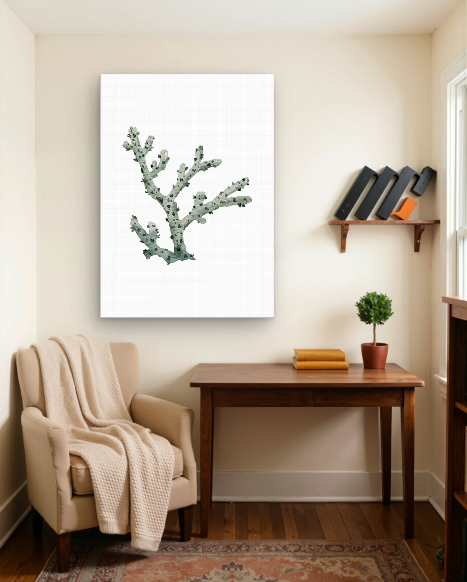 Green Coral Branch Watercolor Wall Art — framed wall art poster by Memocult