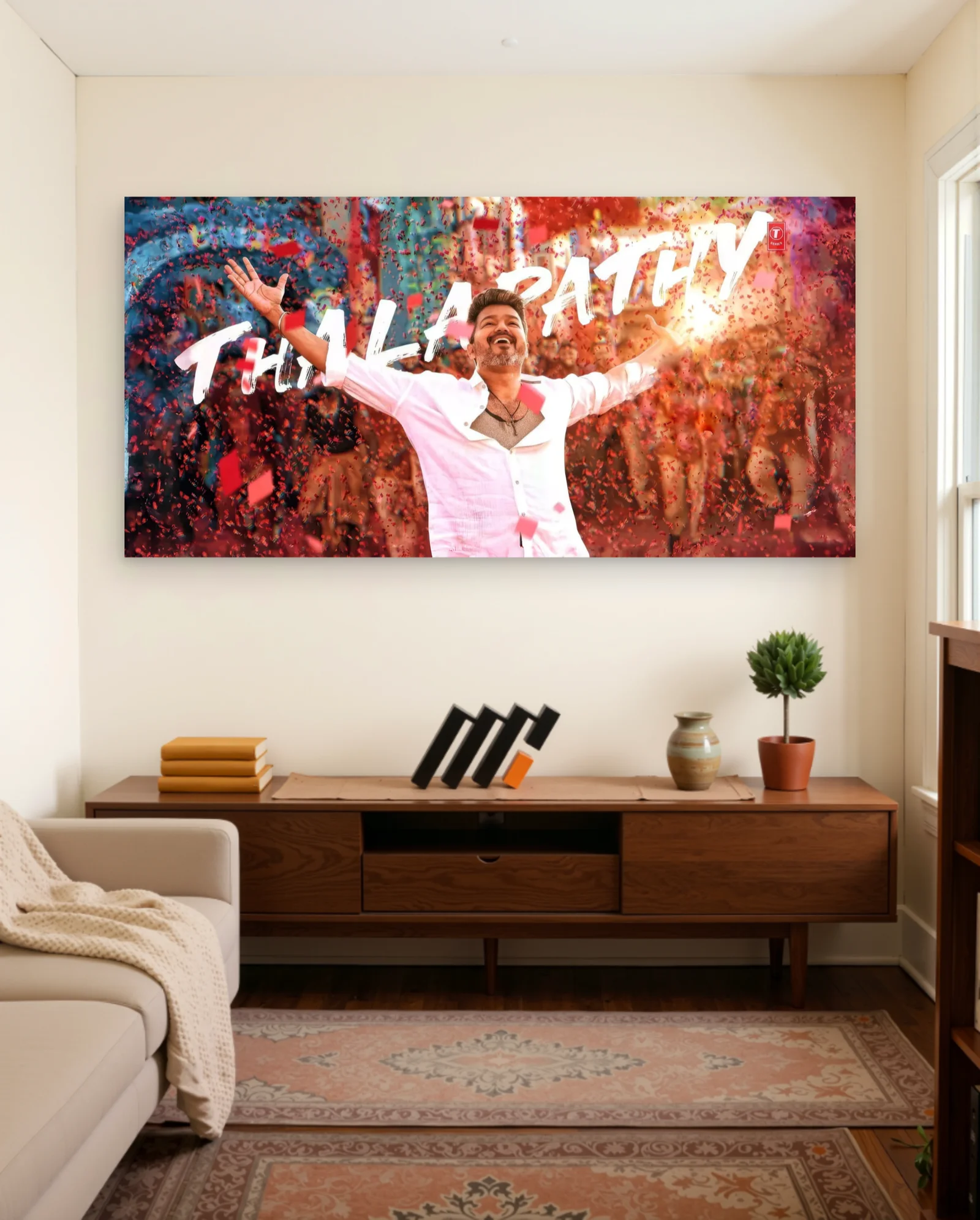 Thalapathy Vijay Celebration Poster — framed wall art poster by Memocult