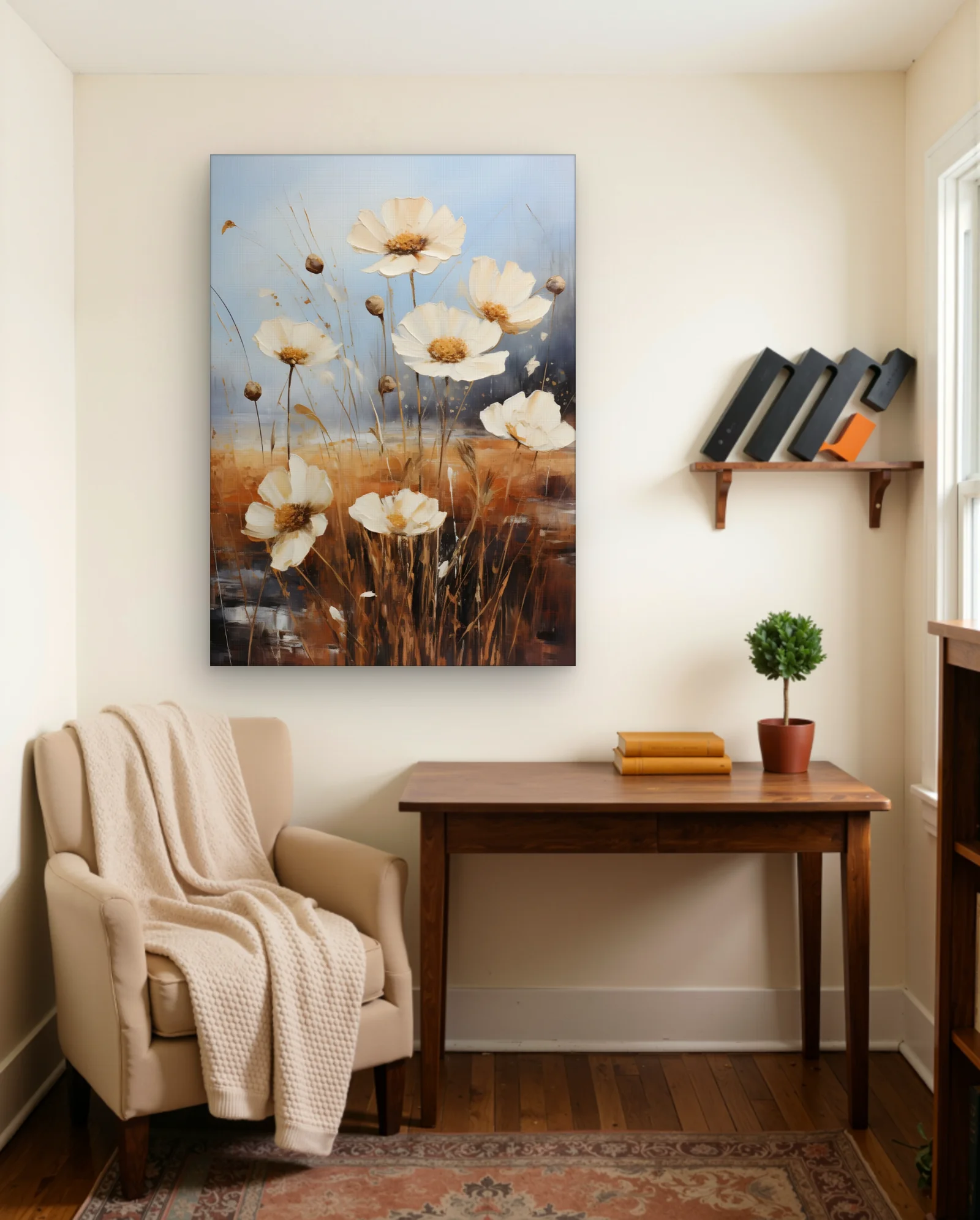 Cream Poppies Over Warm Field Wall Art — framed wall art poster by Memocult